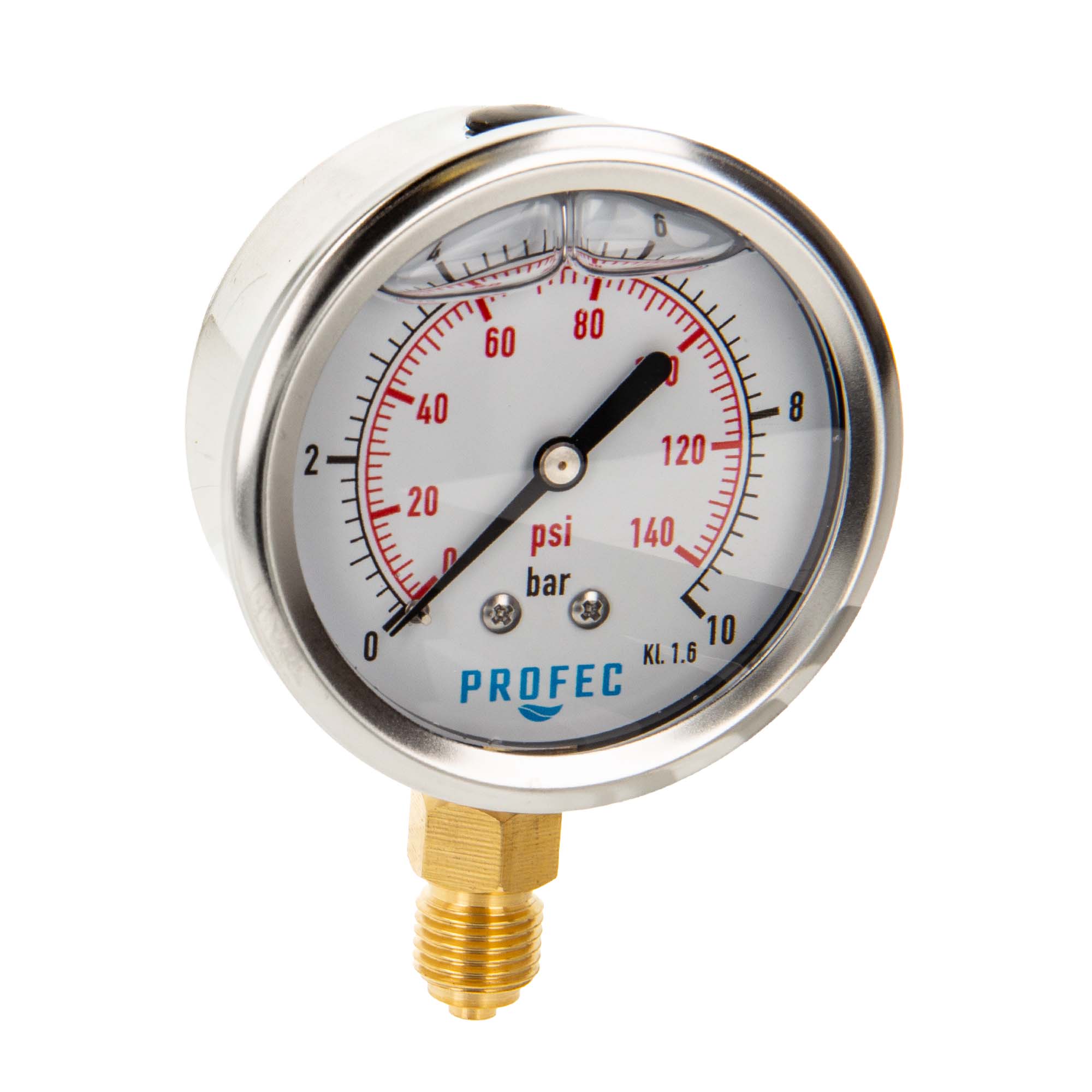 Profec Manometer 0 - 10 Bar, Glyzeringefüllt, Ø 63 Mm, 1/4 Zoll Anschluss Nach Unten Radial, Überdruck-manometer