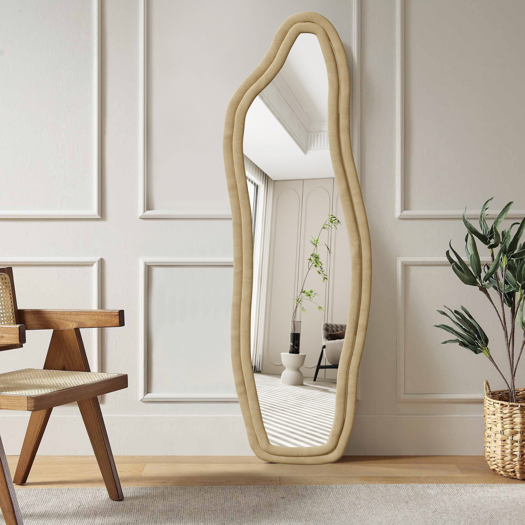 Pergar – Miroir Sur Pied Velours 160x50 Cm – Forme Irrégulière – Verre