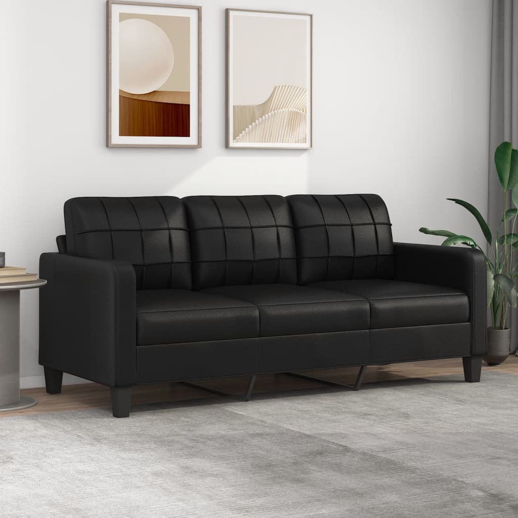 Vidaxl - Canapé À 3 Places Noir 180 Cm Similicuir