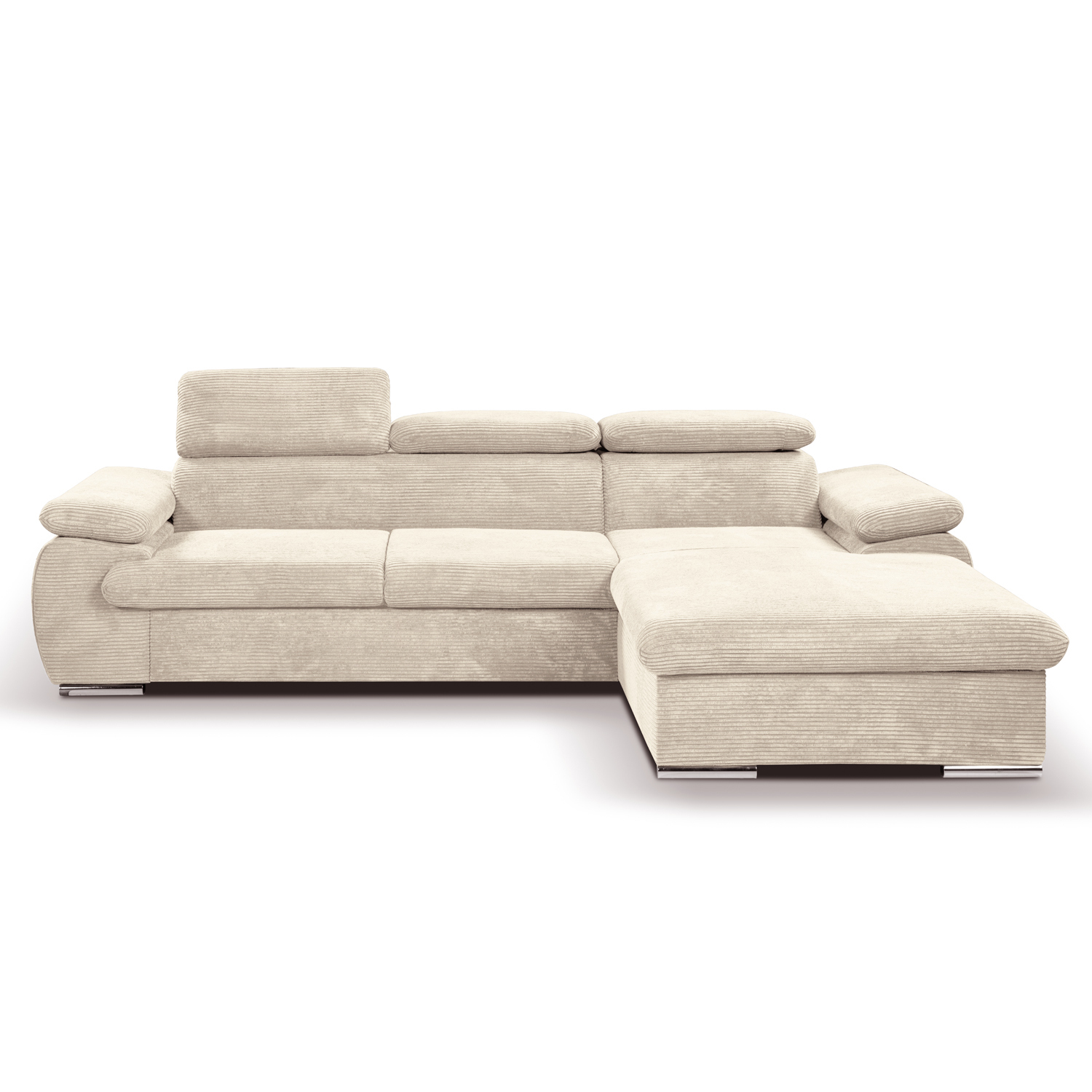 Casa Baoli - Canapé D'Angle Droit Convertible Velours Côtelé Beige Avec