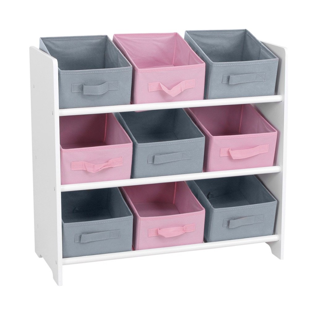 Fornord - Meuble 9 Panières Pour Enfant Rose Gris