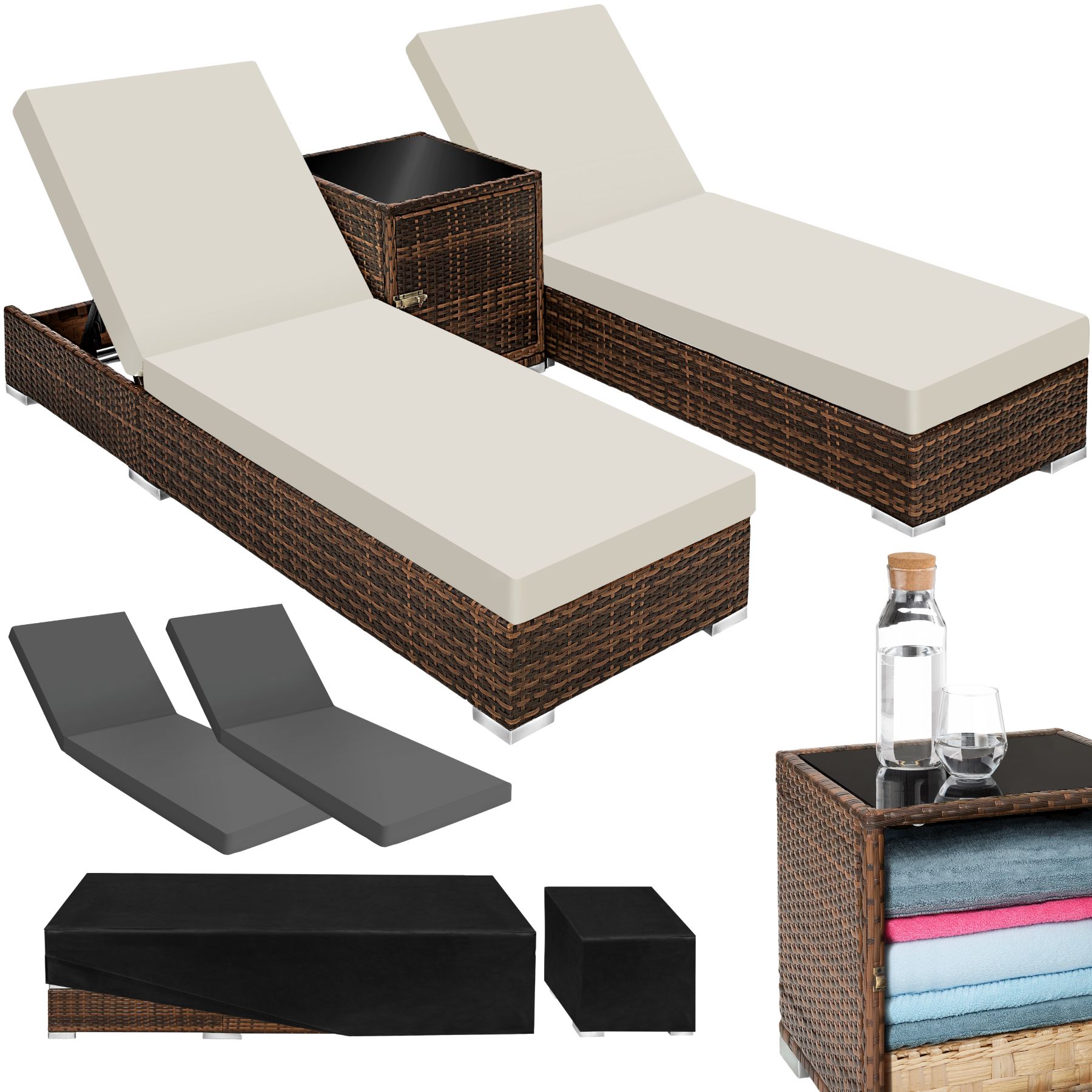 Lot De 2 Bains De Soleil Design Luxueux Avec Cadre En Aluminium Résistant Aux Intempéries Et Aux Uv