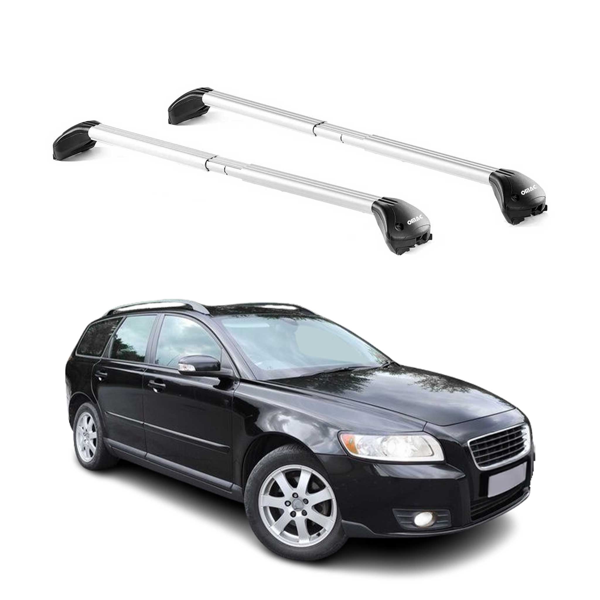Omac Dachträger Querträger Tüv Geprüft Für Volvo V50 2004-2012 – Abschließbar (4 Schlösser) – Max 100 Kg – Edelstahlband + Gummischutz Silber 8683828939855