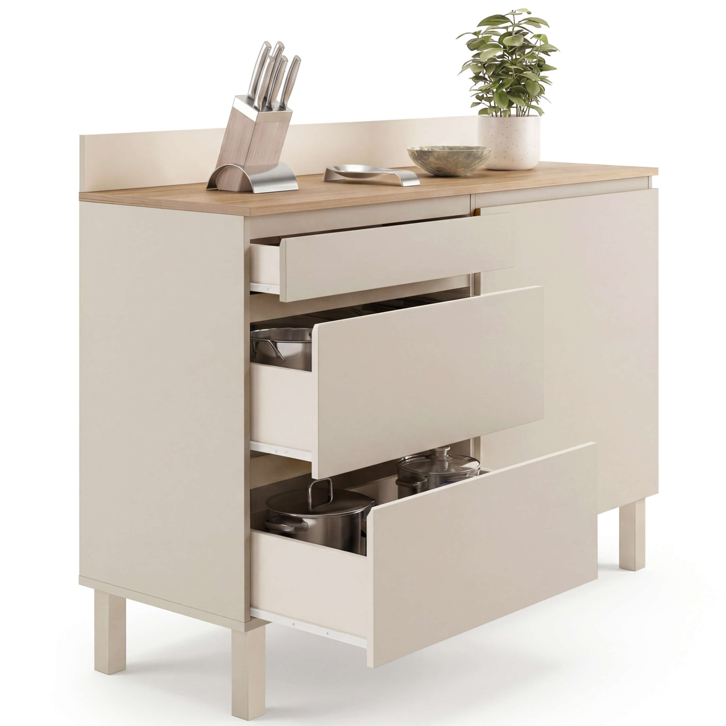 Idmarket – Buffet Bas Casserolier De Cuisine 120 Cm – 1 Porte – 3