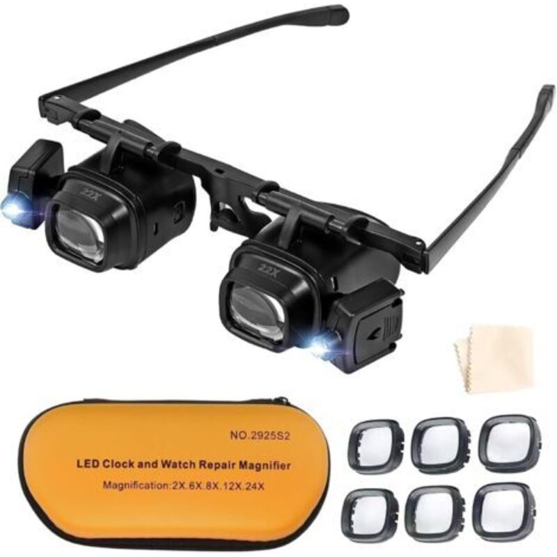 Loupe frontale pour porteurs de lunettes, 4 jeux de lentilles 2.0x 6.0x 10.0x 24.0x, LIIYIELA