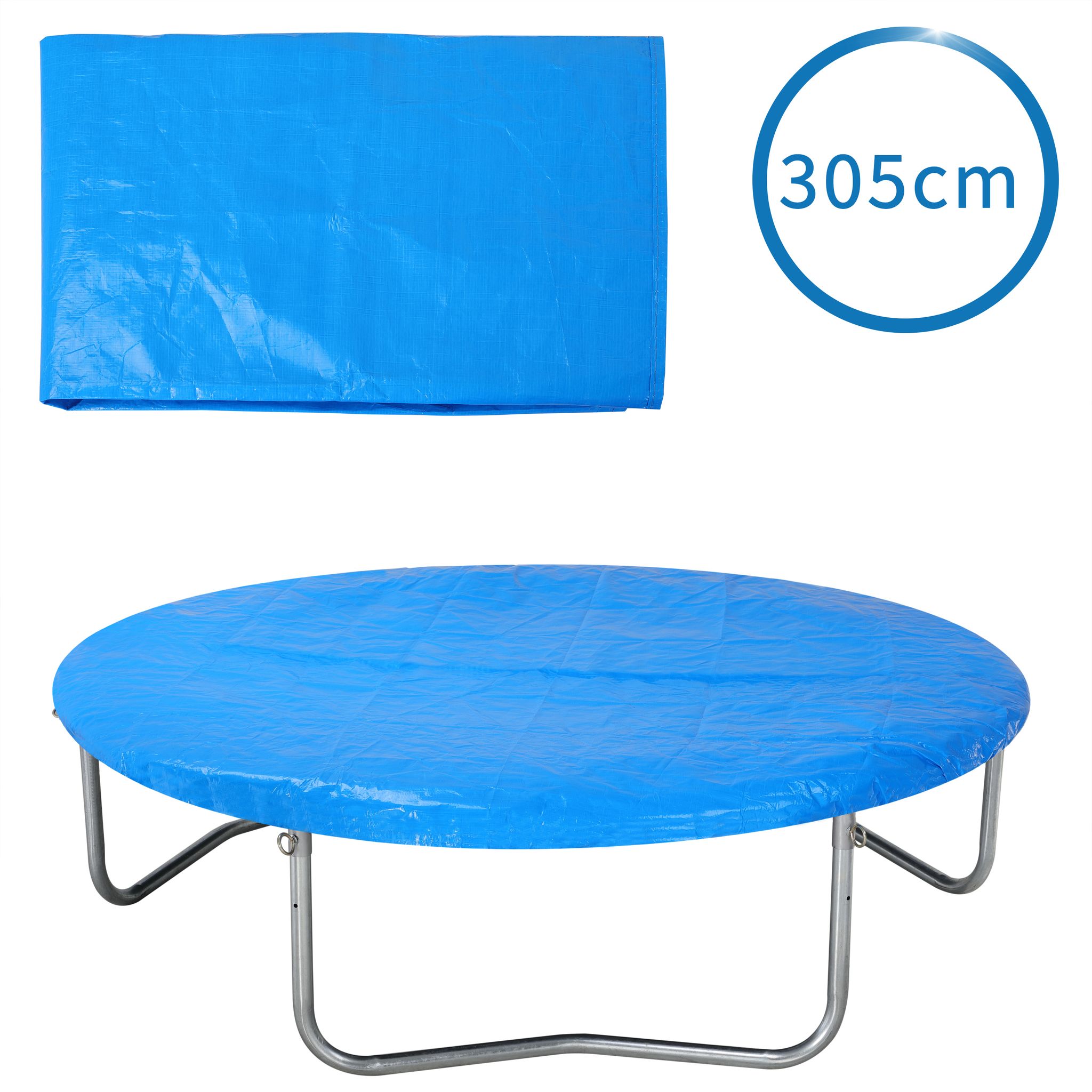 Trampolin Abdeckung Ø 183/244/305/366/427 Cm Blau Reißfest Uv-beständig Wetterschutzplane Trampolinschutz Abdeckplane Regenabdeckung 305cm - Blau - Monzana