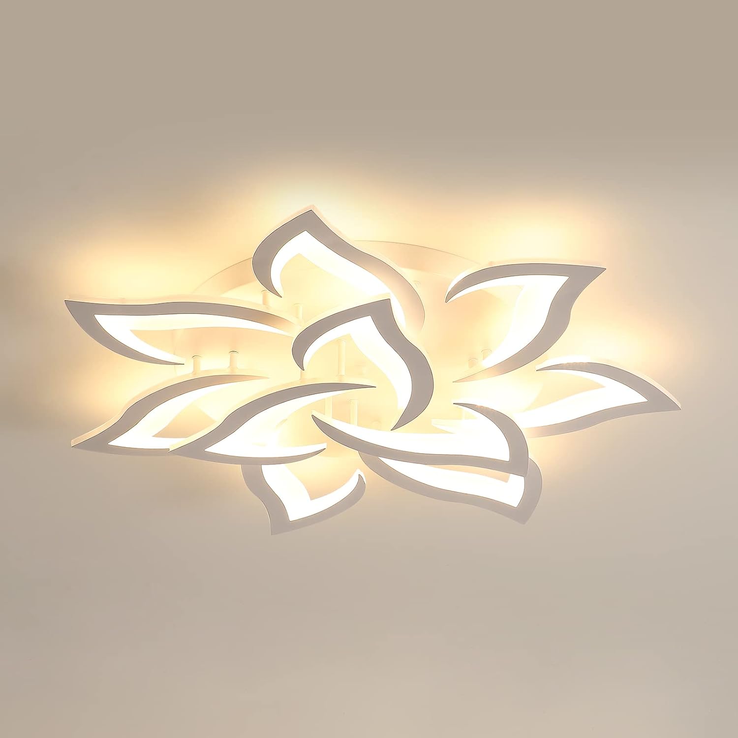 Comely - Plafonnier Led, Luminaire Plafonnier 90w 8100lm, Lustre Salon Moderne, Lampe De Plafond De Pétale Pour Salon Chambre Cuisine Salle À Manger, Lumière Blanche Chaude 3000k, Dia 85cm, Blanc