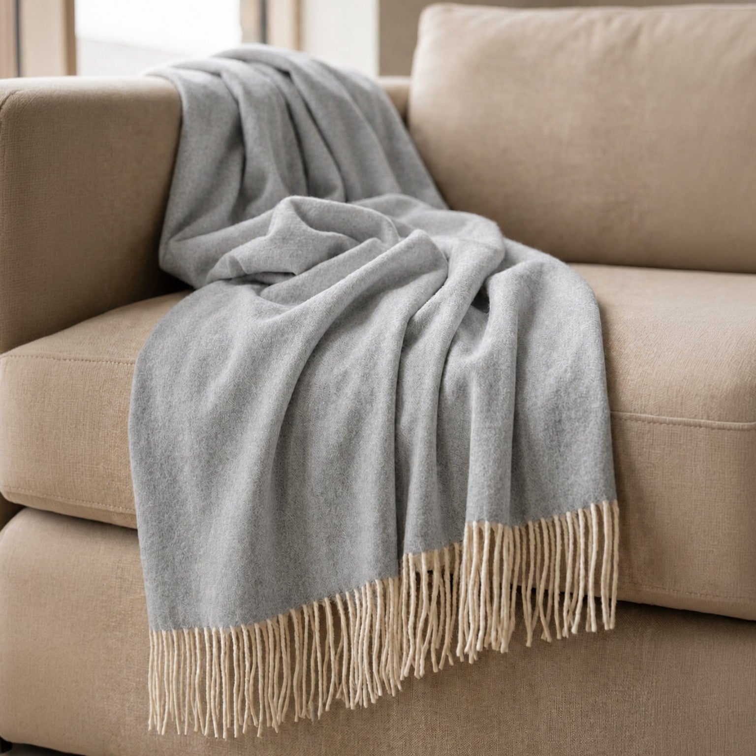 Plaid Living 130x170 Cm En Mélange De Coton - Couleur Gris Clair - Plaid Léger 250 G/m² Pour Canapé Et Lit - Design Èlégant Et Tissu Doux