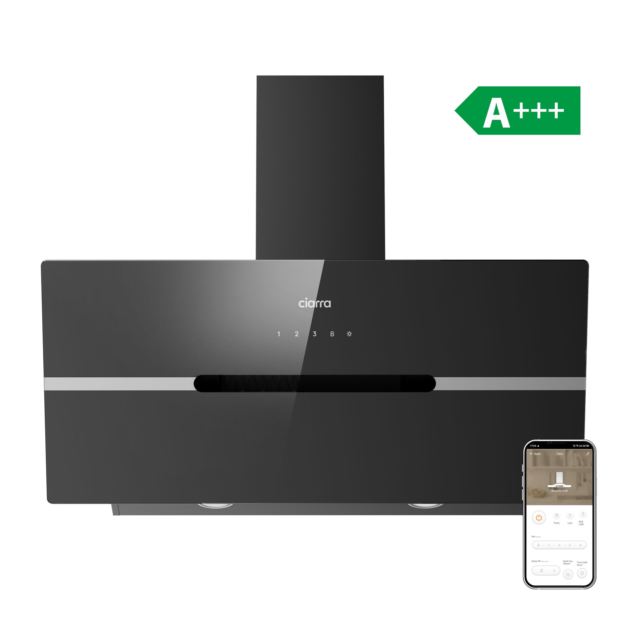 Cappa Aspirante 90cm Con Connessione Wi-fi, 650m³/h, Funzione Booster, Filtri Inclusi, Cappa Da Cucina Touch, Nera, Cd9736fb