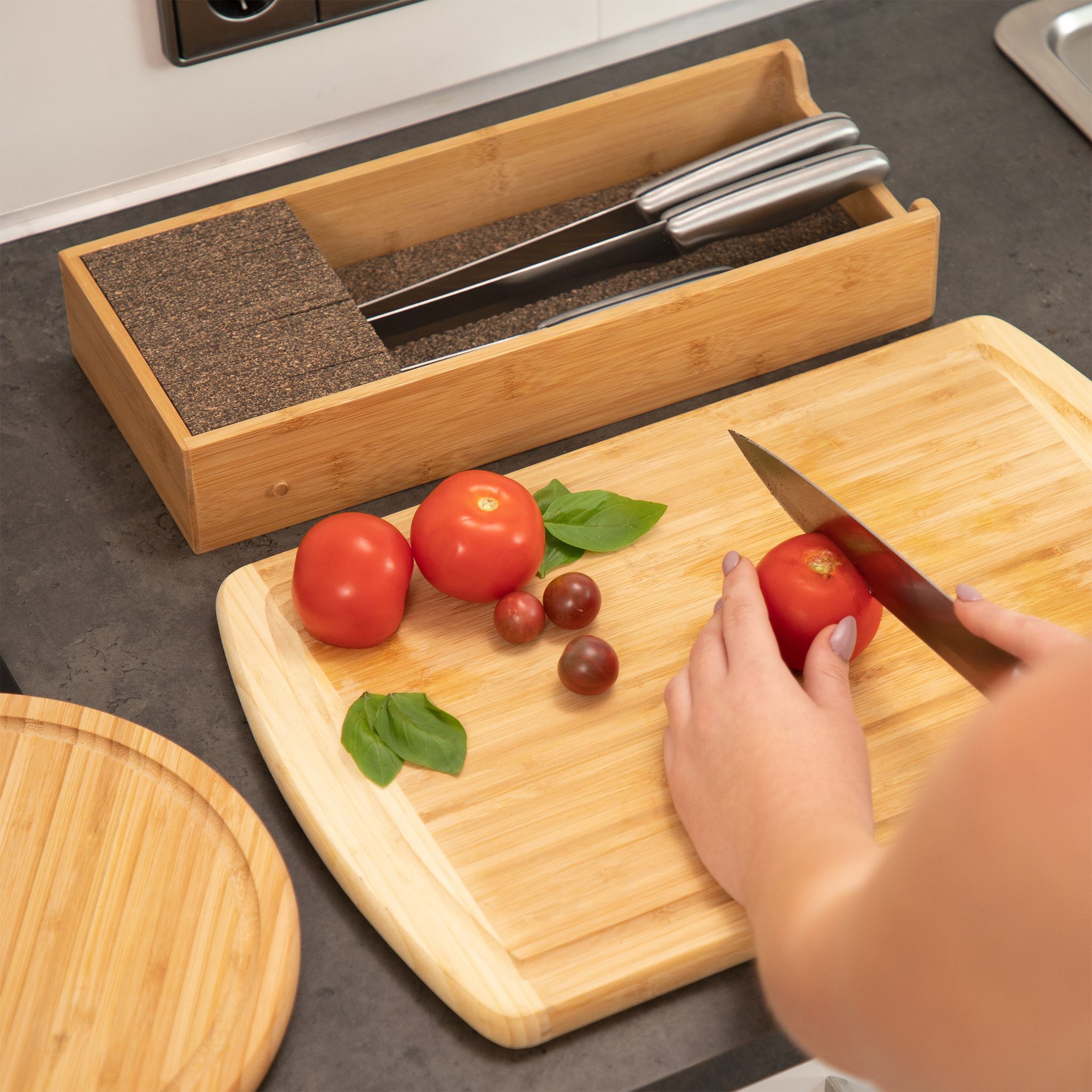Relaxdays Range-couteaux Tiroir En Bois Range-couverts Extensible Cuisine Bambou Hxlxp: 6,5 X 38 X 33,5 Cm, Nature