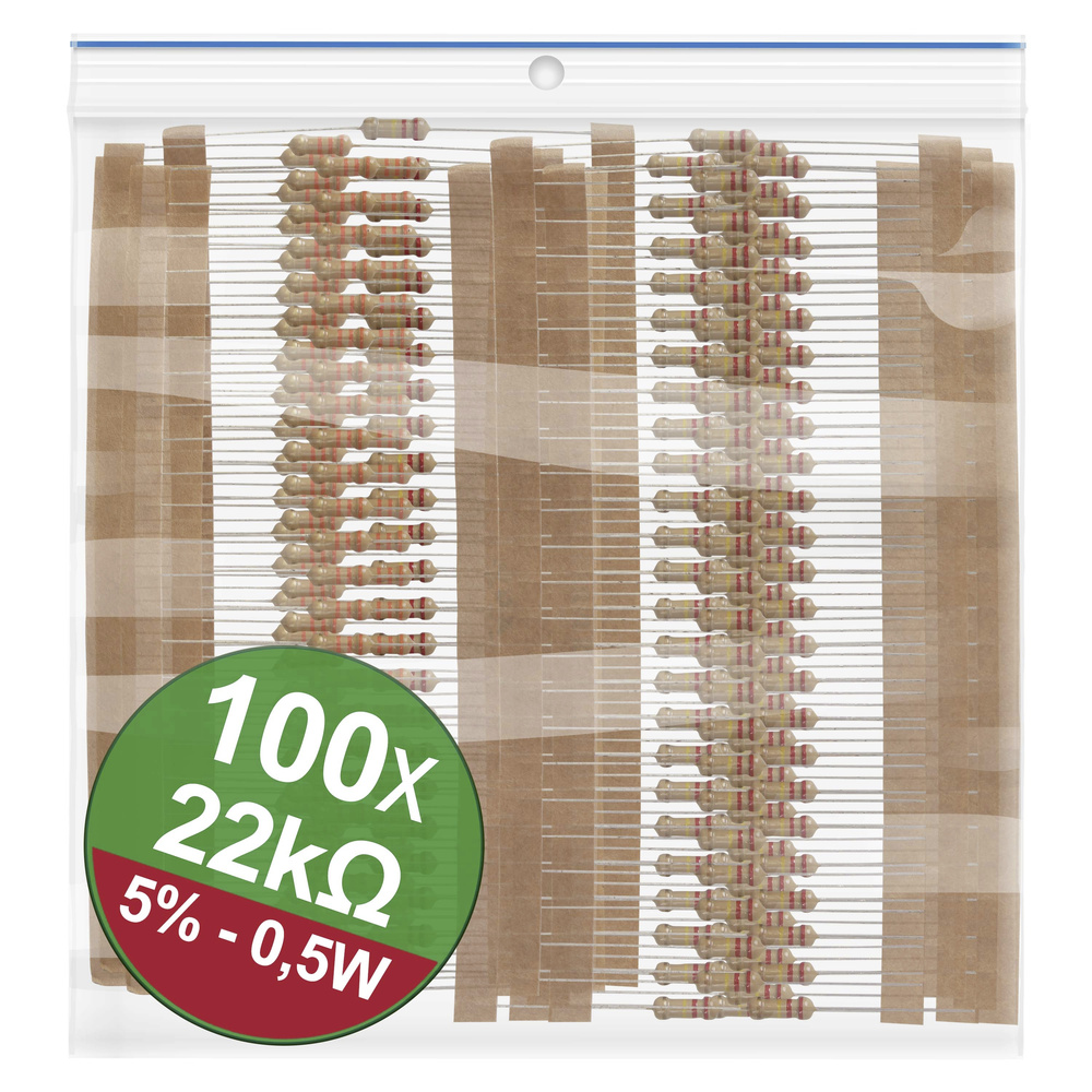 Quadrios Braun 22P120 22P120 Kohleschicht-Widerstand Sortiment 22 Kω Axial Bedrahtet 0.5 W 5 % 1 Set