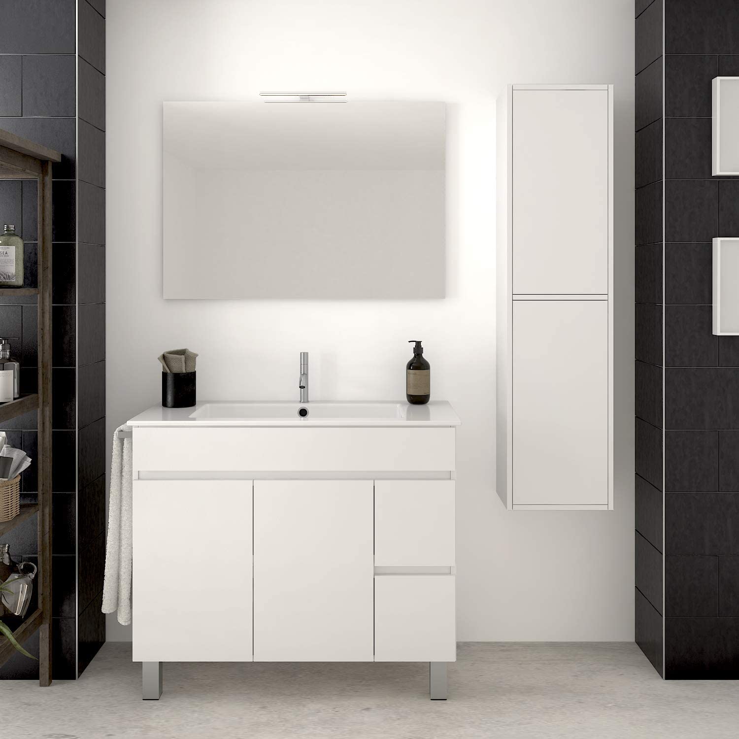 Meuble De Salle De Bain À Poser Temis Avec Miroir Et Lavabo - 2 Tiroirs