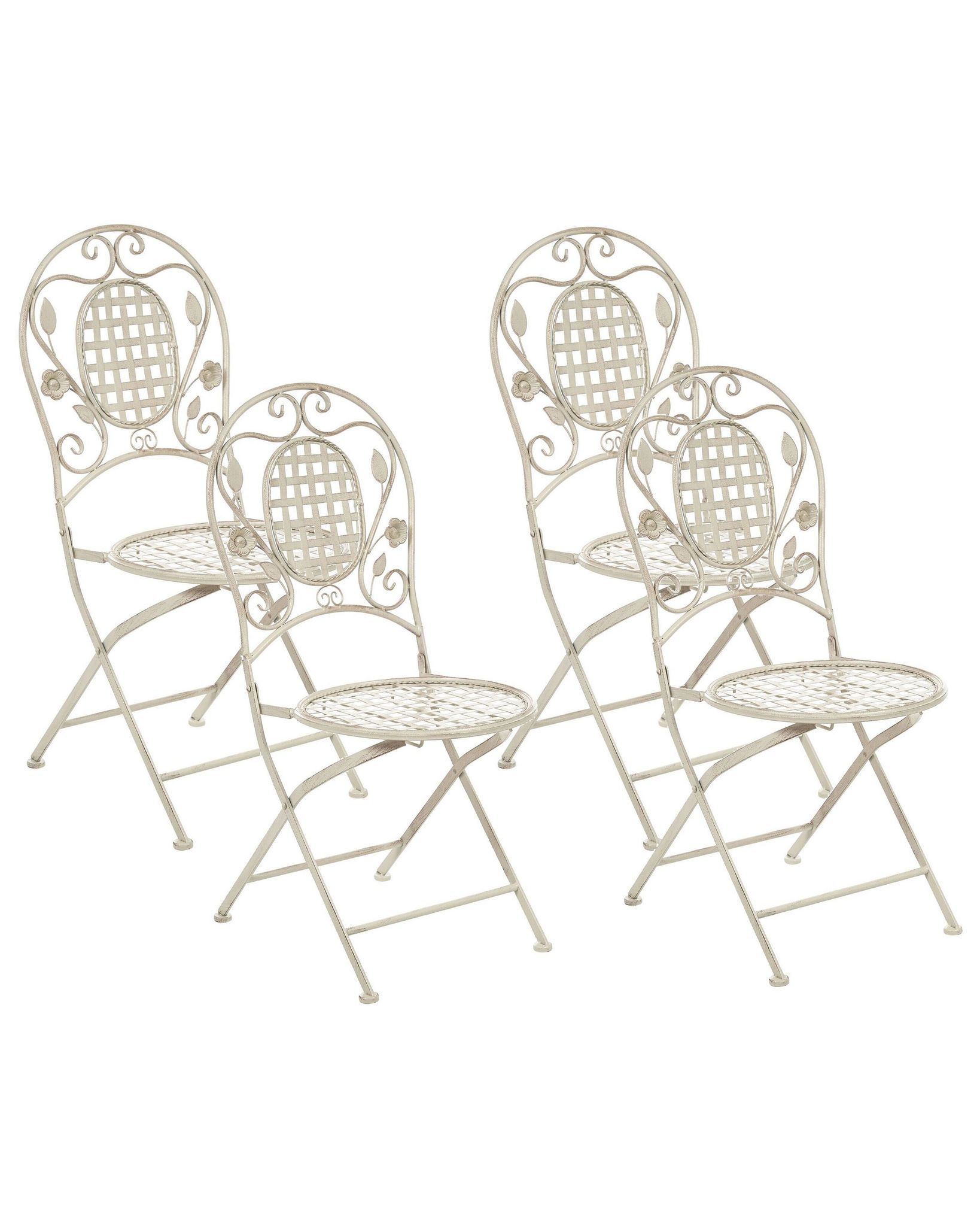 Beliani - Gartenstuhl Cremeweiß Metall 4er Set Zusammenklappbar Balkon Terrasse Garten Romantisch