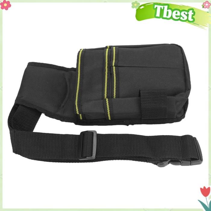 Pochette à outils en tissu Oxford résistante aux déchirures, grande capacité, ceinture ajustable, noir