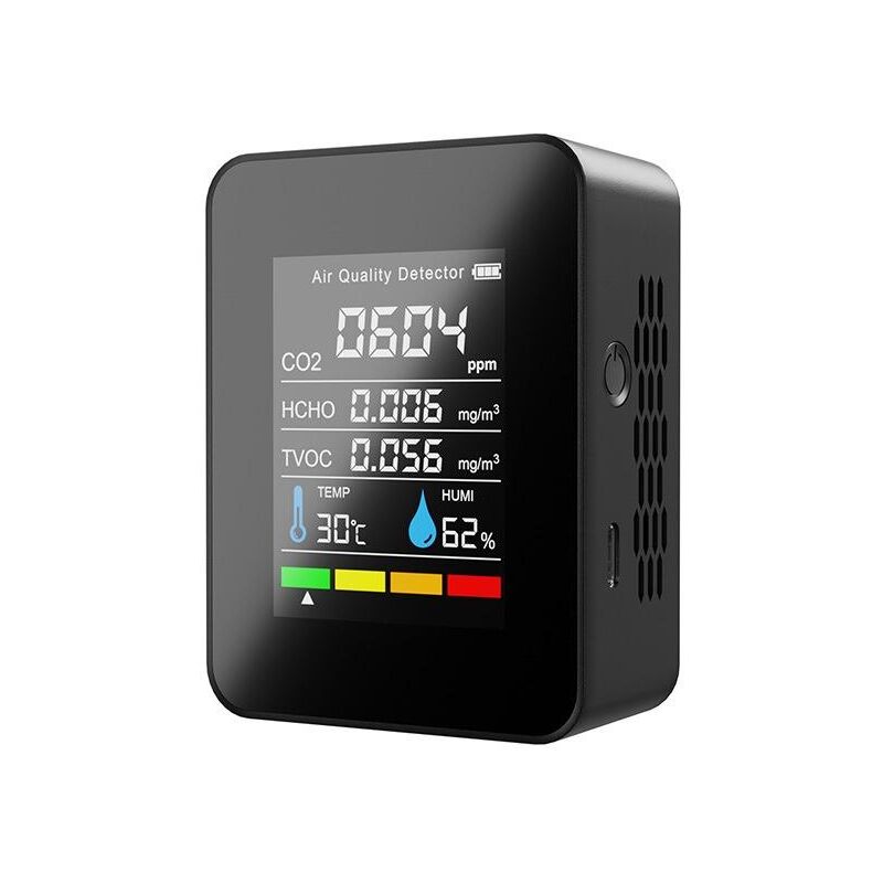 Monitor Della Qualità Dell'aria 5 In 1, Rilevatore Di Co2 Per Interni, Tester Di Formaldeide Hcho Tvoc, Misuratore Di Umidità E Temperatura Lcd, Misuratore Di Allarme Co2 Ricaricabile Per Camera Da Le