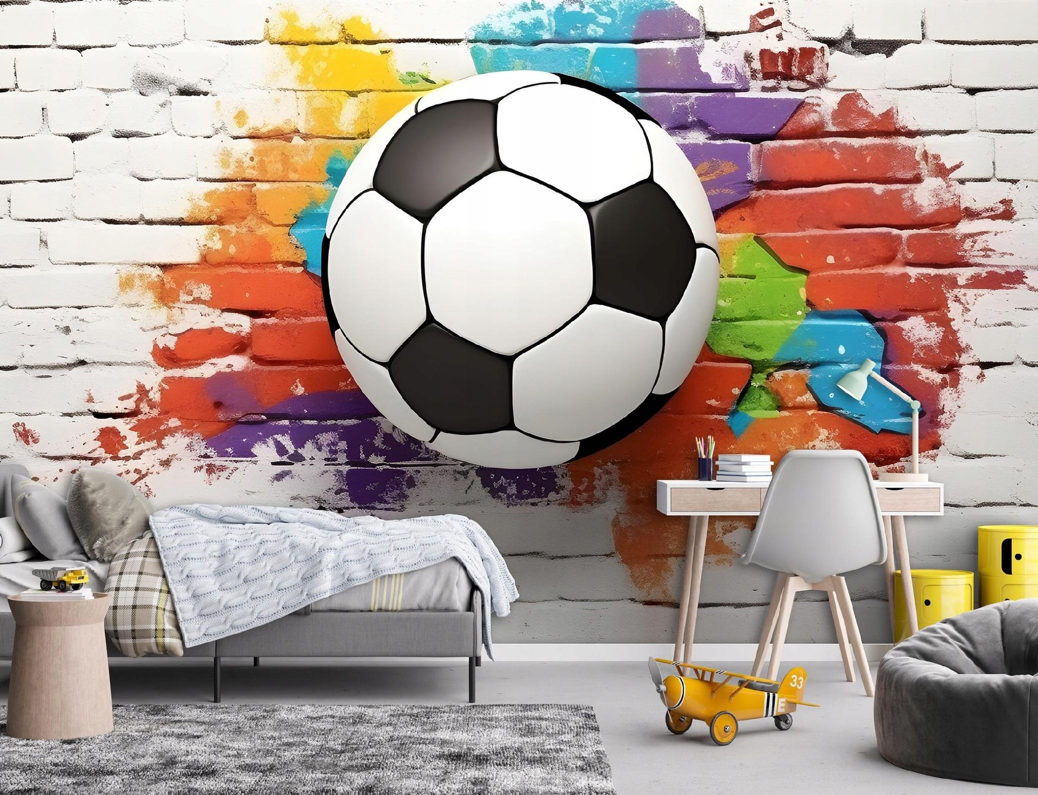 Wallarena Vlies Fototapete Kinderzimmer 300x210 Cm Fußball - Fototapeten Tapeten Für Kinder Jungen - Teenagerzimmer - Kinderzimmertapete Bunt Ziegelsteine