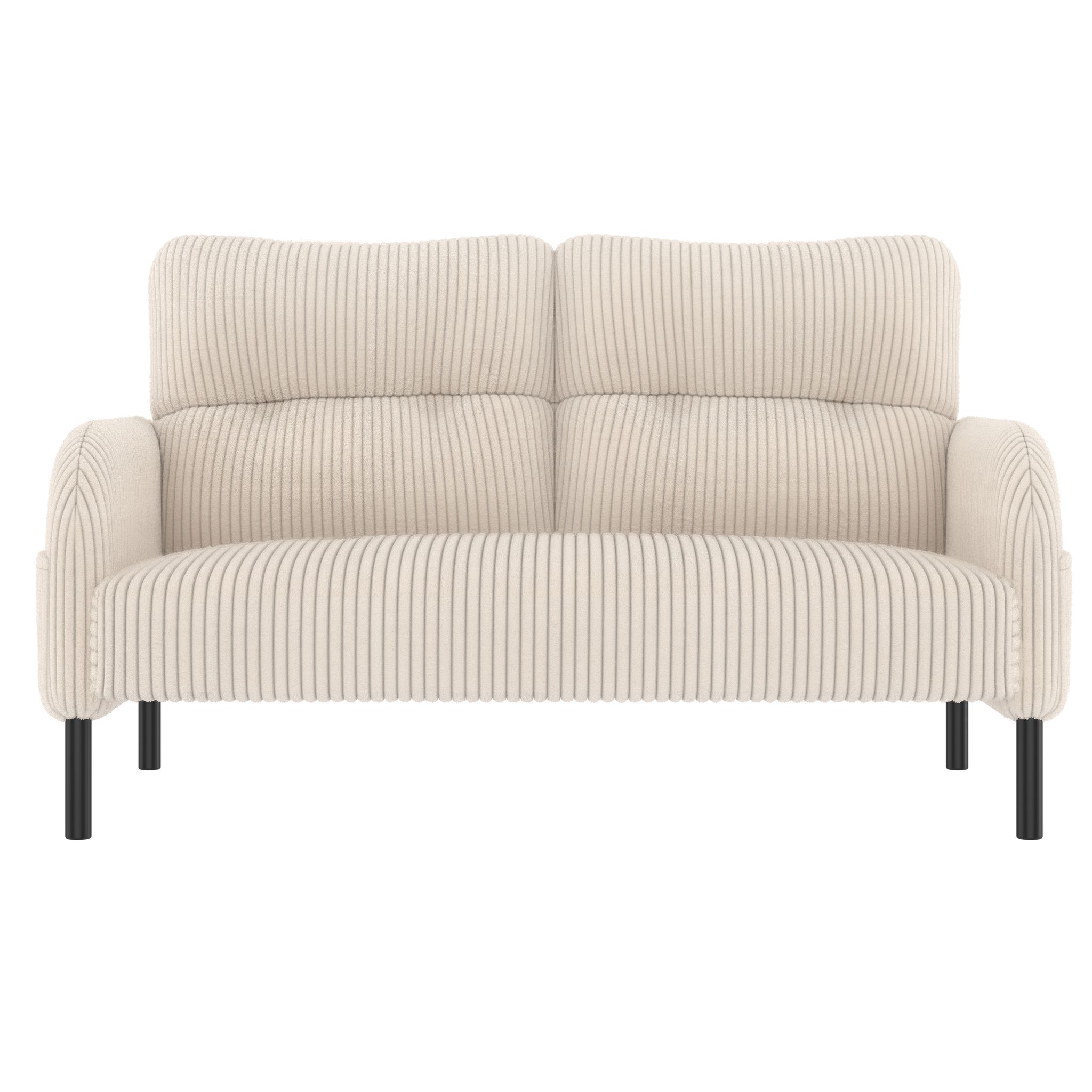 Elvmi Divano 2 Posti Con Schienale Ergonomico E Tasca Laterale, In Velluto A Coste, Beige, 120 × 75 × 79 Cm