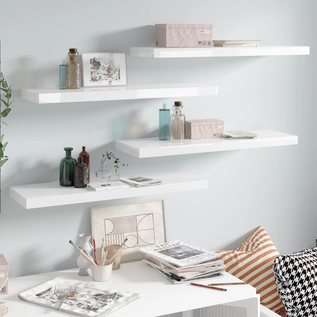 Vidaxl Weiß Floating Wall Shelves 4 Pcs High Gloss White 80X23,5X3,8 Cm Mdf