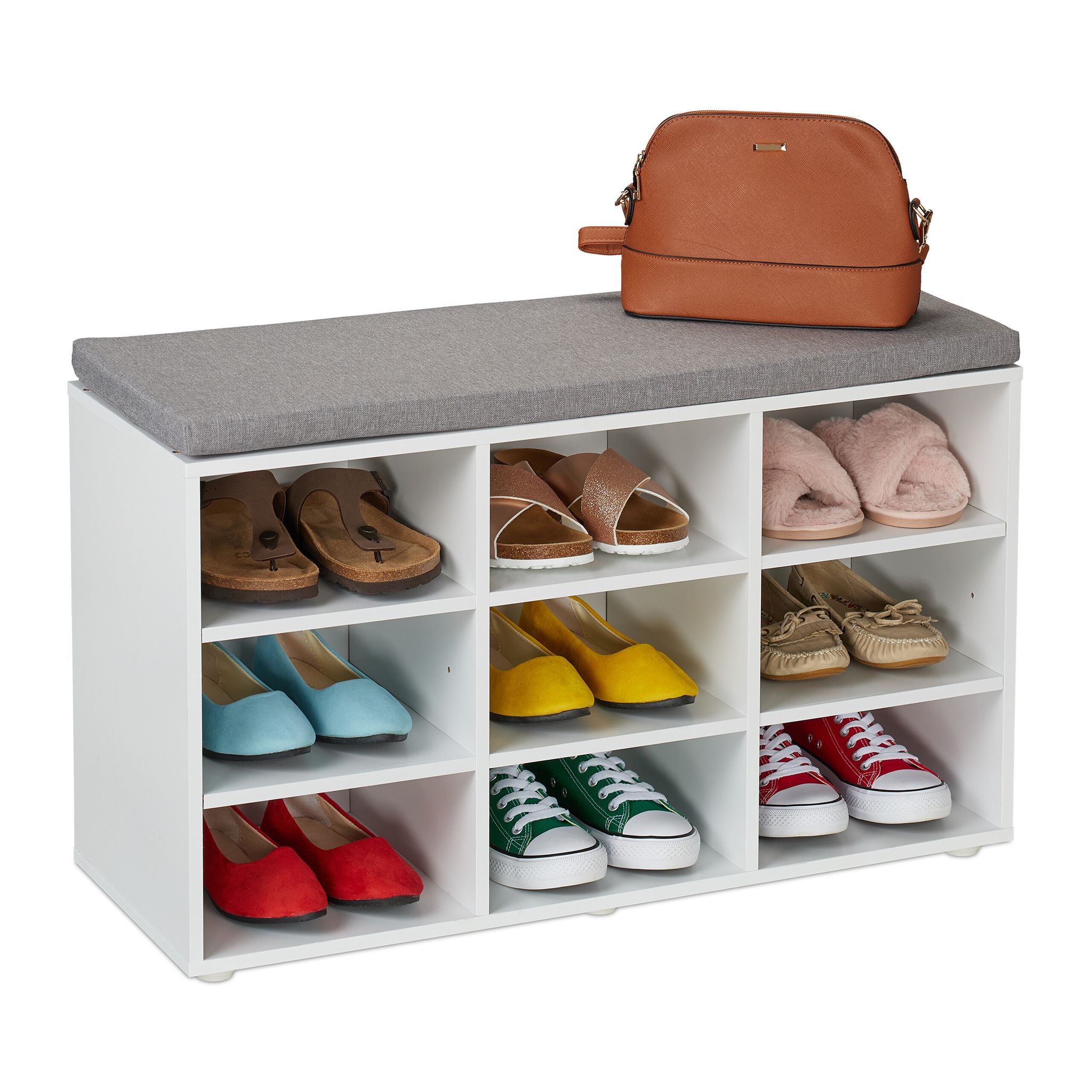 Relaxdays - Shoe Bench, Padded Seat, Hwd, 48 X 78.5 X 30 Cm, For Hallway, Wardrobe, Bedroom, Footwear Storage, White/grey