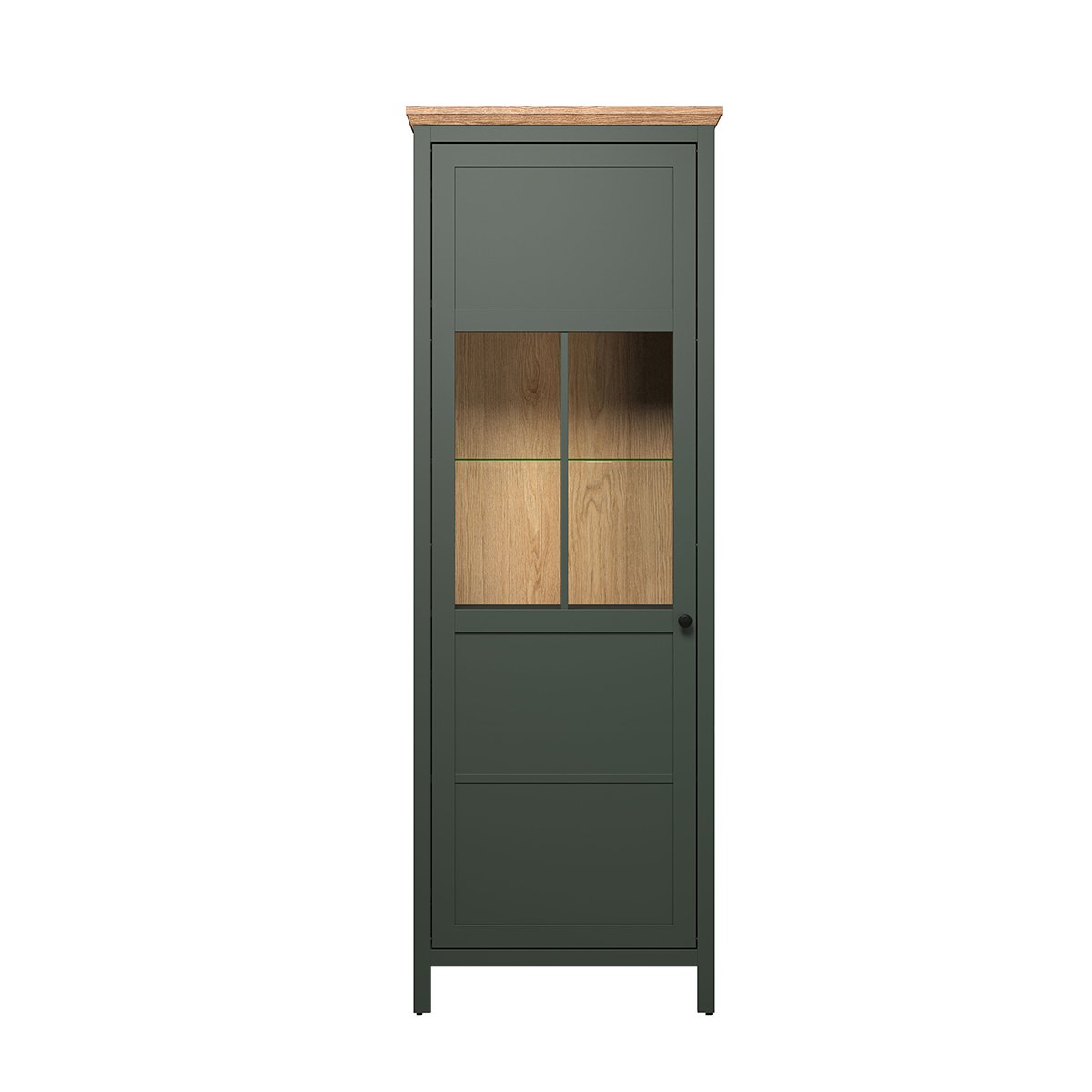 Stanton Vitrinenschrank Grün, Eiche Dekor.