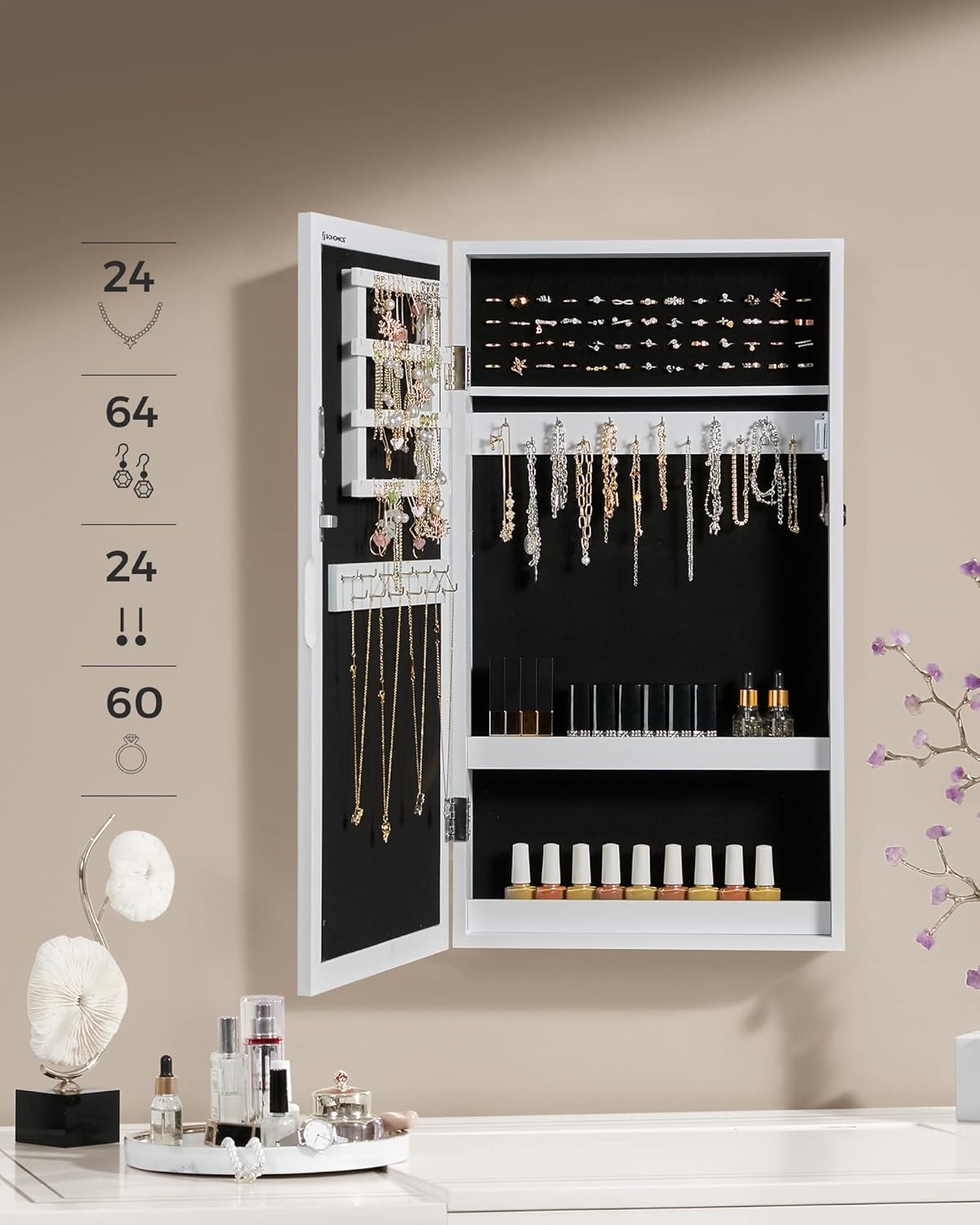 Armoire À Bijoux, Armoire De Rangement Mural Avec Serrure