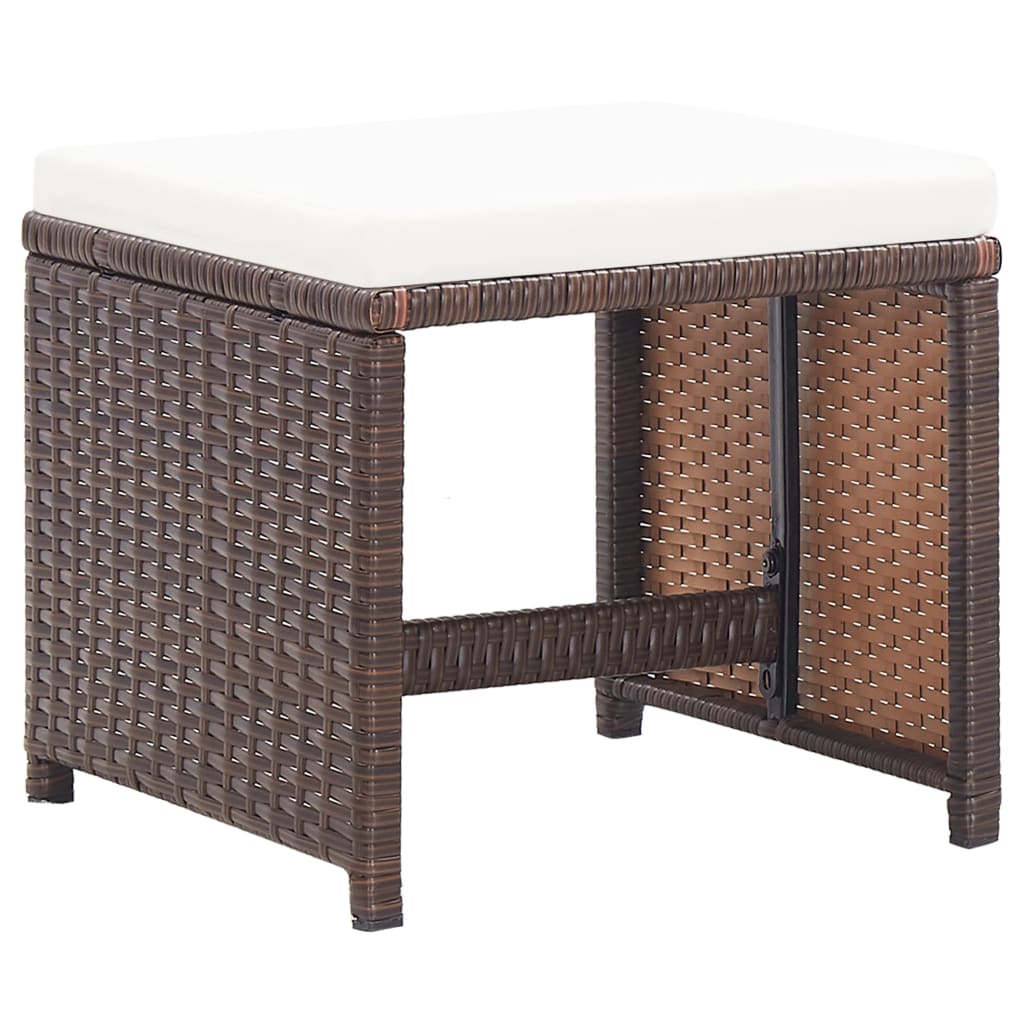 Tabourets De Jardin Lot De 2 Et Coussins Résine Tressée Marron
