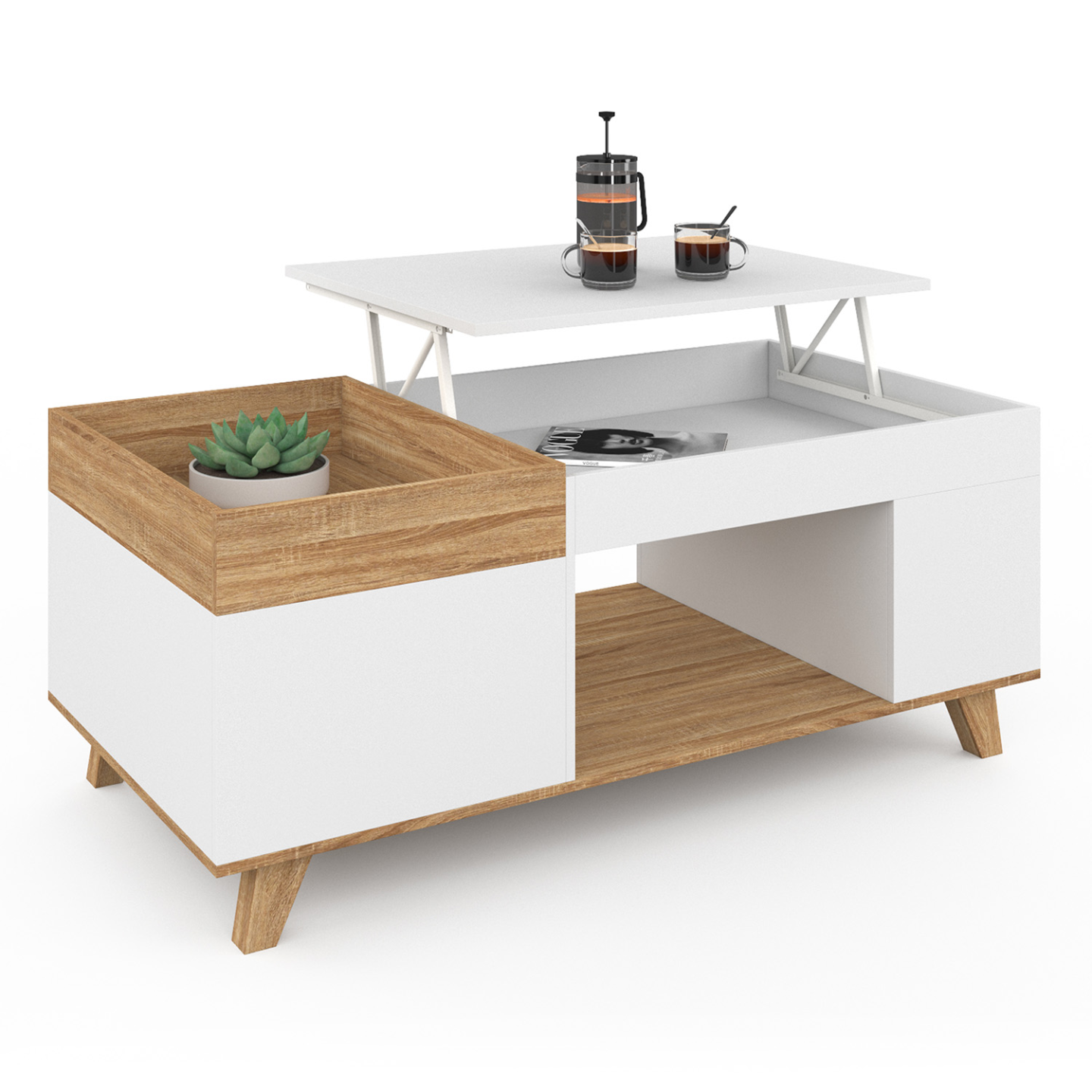 Table Basse Rectangulaire Plateau Relevable Et Plateau Amovible Avec