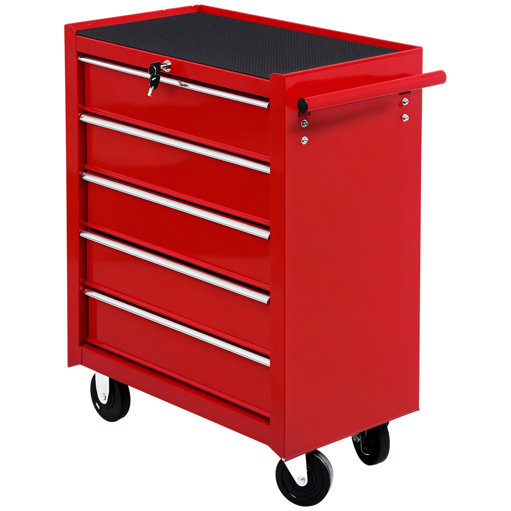 Servante d'atelier 5 tiroirs en acier et EVA rouge, charge 100 kg, 67,5 x 33 x 77 cm, 2 roues freinées