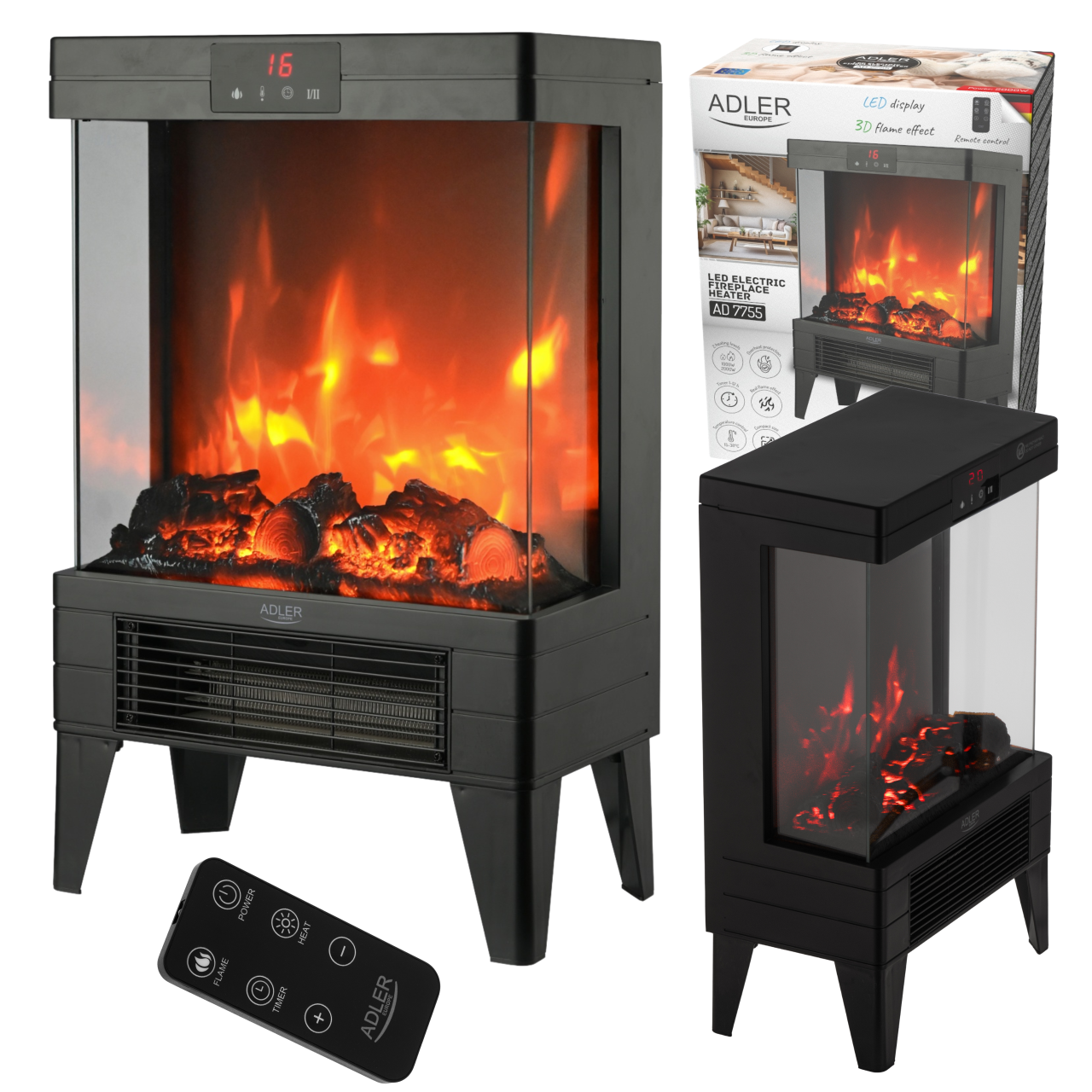 Chauffage électrique pour cheminée, ventilateur électrique, 2 puissances de chauffage, 2 niveaux de soufflage, thermostat réglable, minuterie 3D à flamme