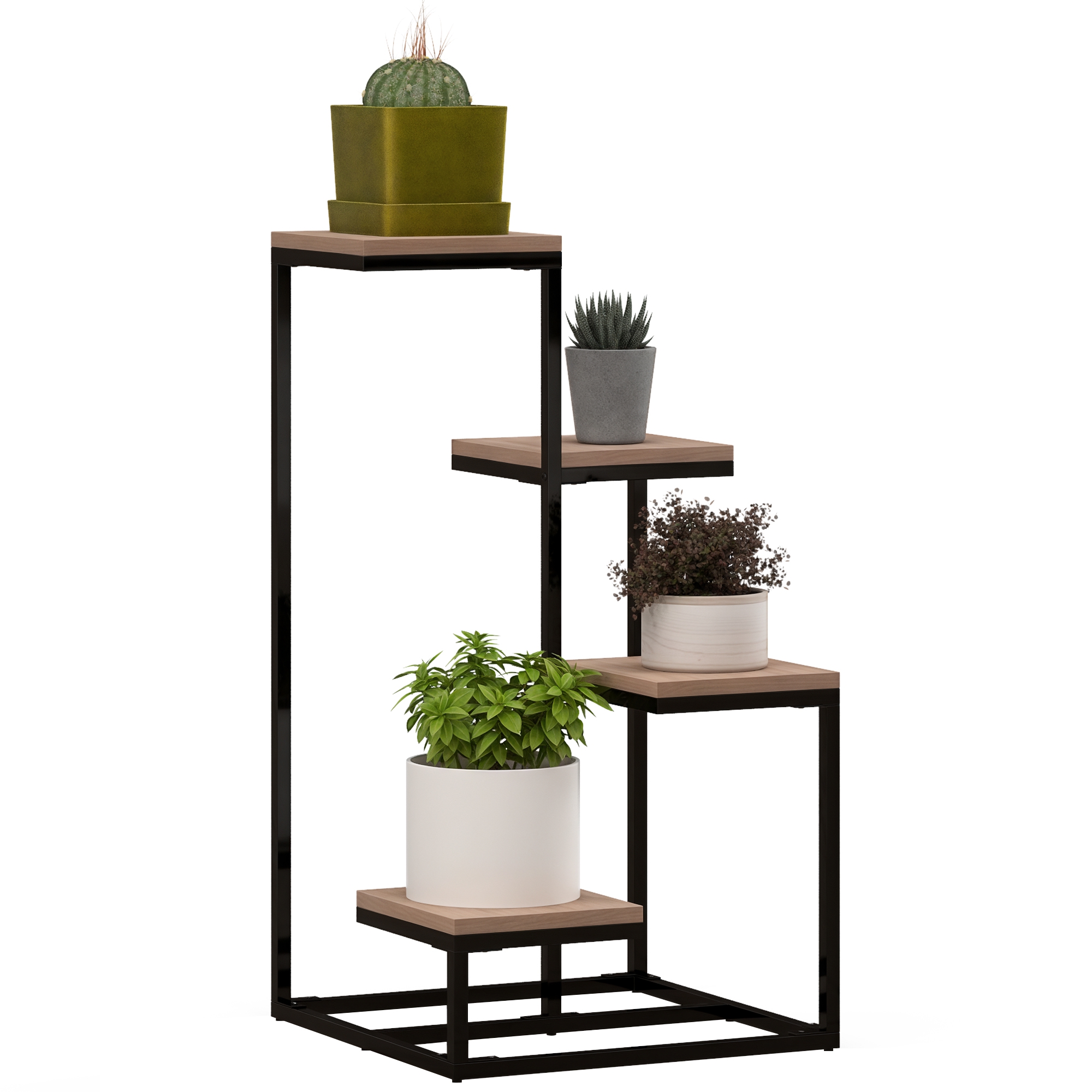 Outsunny – Étagère À Plantes Intérieure 4 Niveaux – Structure Acier Époxy Anticorrosion – Plateaux Bois Sapin – Dimensions 40x40x75,5cm – Charge Max 10kg Par Étagère