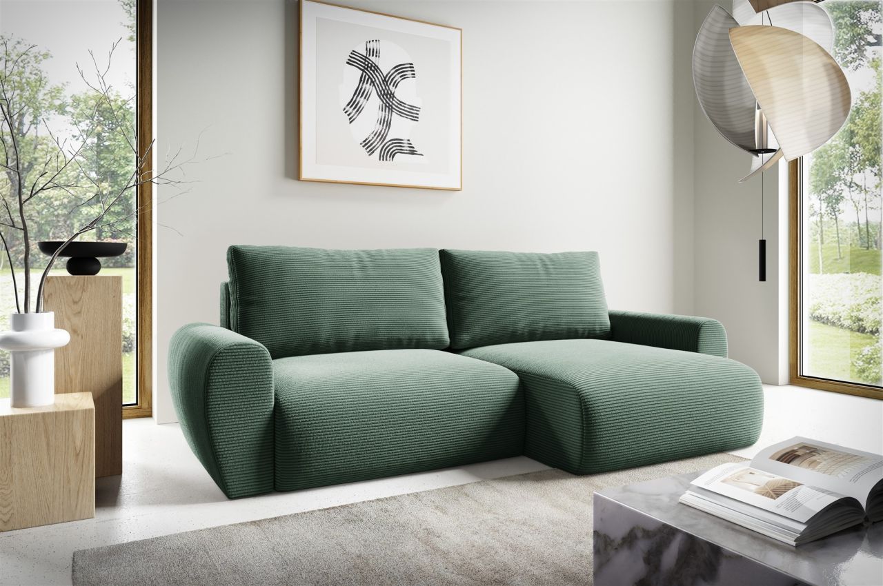 Fun Möbel Grün Ecksofa Schlafsofa Galan Stoff Poso Ottomane Rechts - Bild 2
