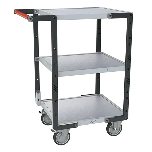Servante d'atelier à monter, 3 plateaux mélaminé 550x495 mm, charge max 250 kg, roues TPE