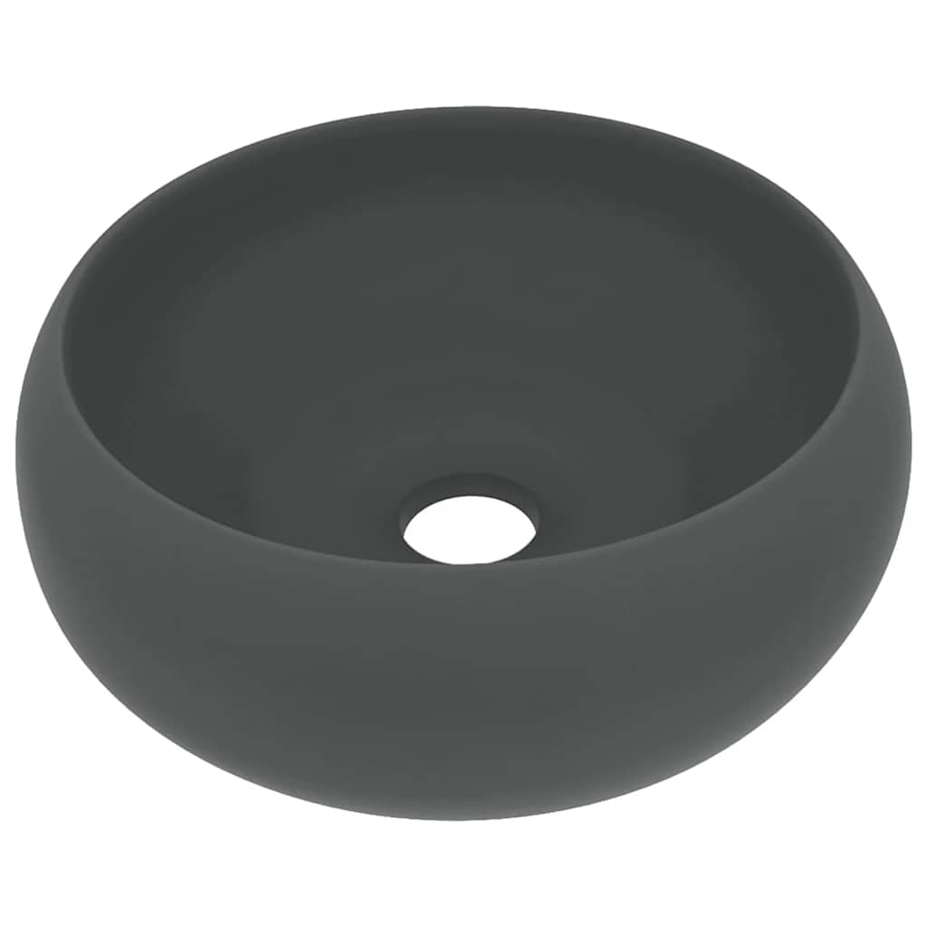 Luxury Wash Basin Round Matt Dark Grey 40x15 Cm Ceramic Vidaxl