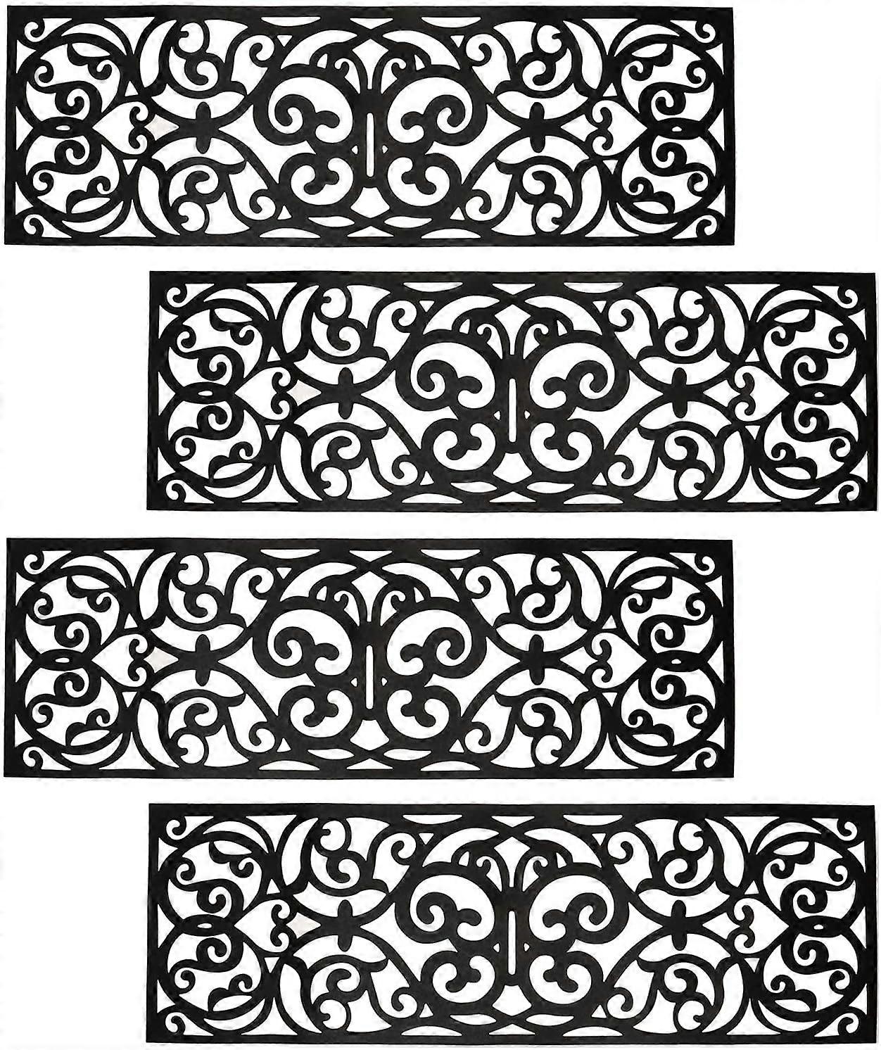 Tapis d'escalier en caoutchouc noir antidérapant, 29 x 9,5 pouces, lot de 4