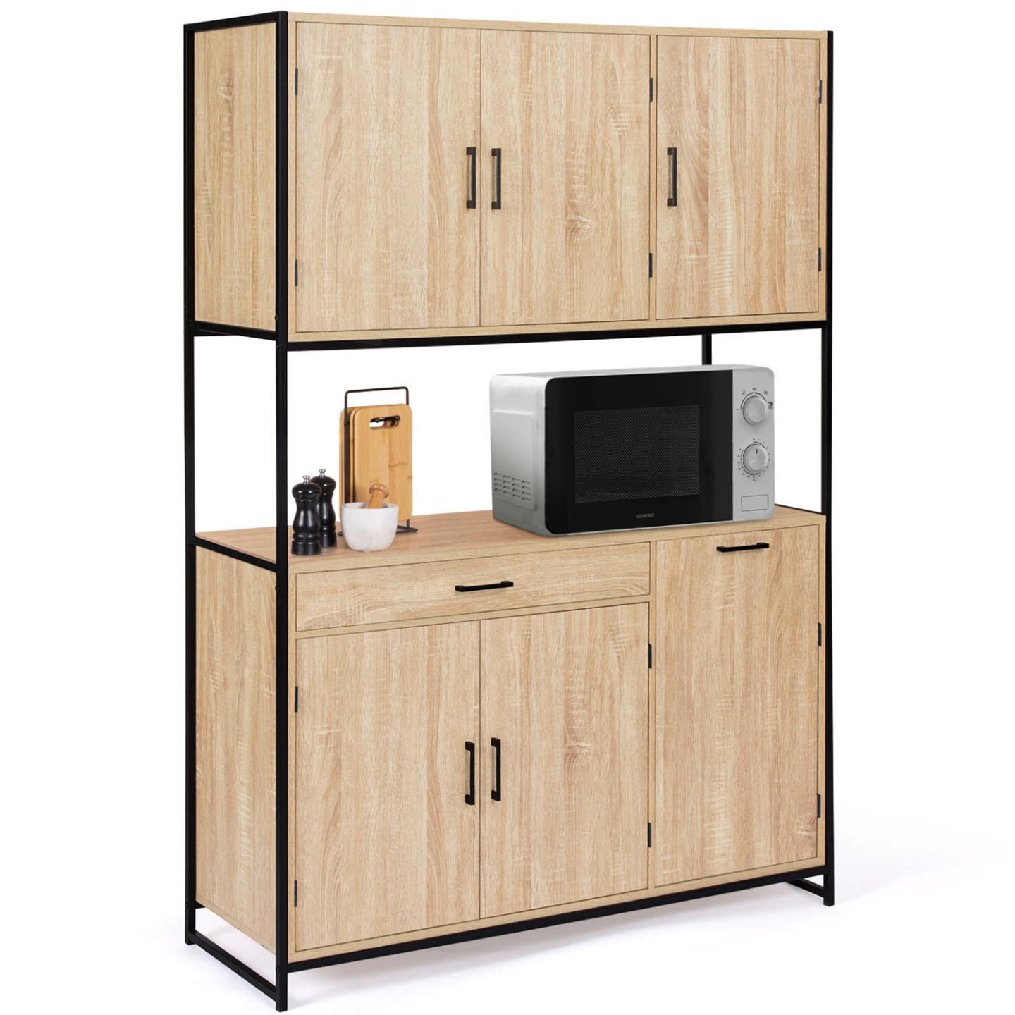 Idmarket - Buffet De Cuisine 120 Cm Detroit Meuble 6 Portes Design Industriel + Tiroir