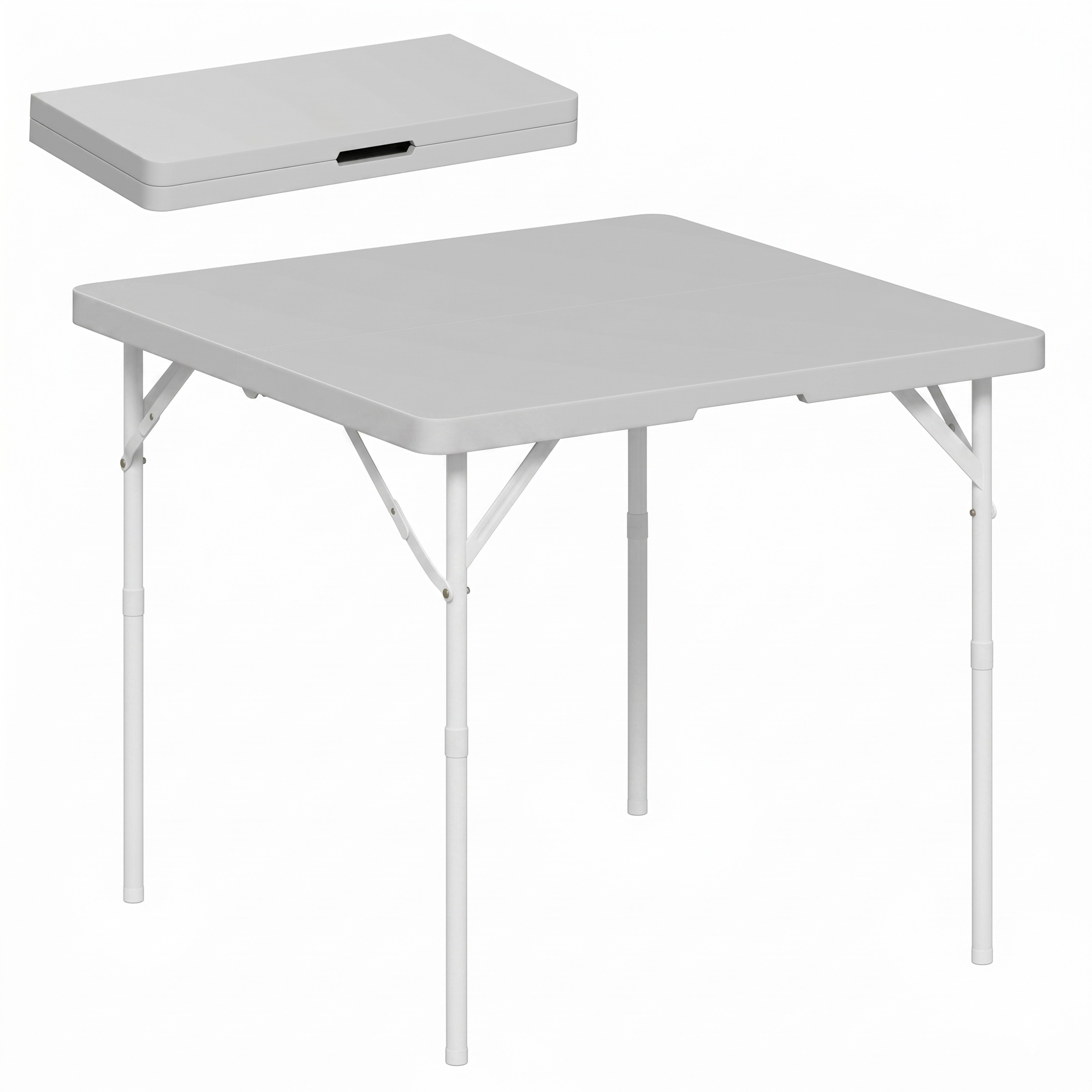 Table Camping Pliante 2 Hauteurs Hdpe Métal 86x86x74cm Blanc