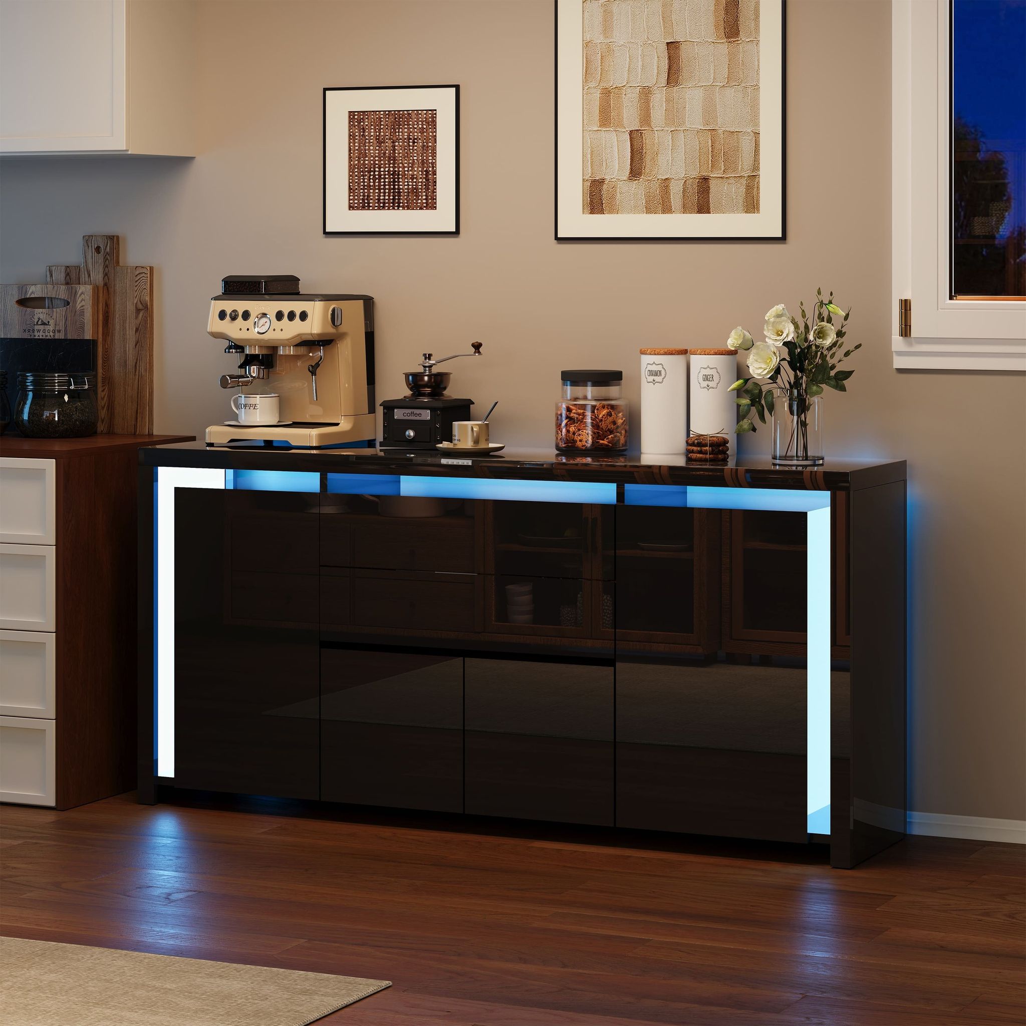 Buffet Avec Éclairage Led 7 Couleurs,4 Portes,2 Tiroirs,buffet