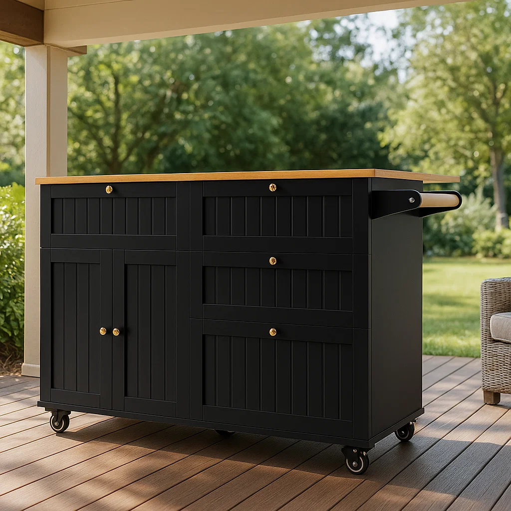 Urban Meuble - Tables D'Extérieur Chariot De Cuisine Noir Scandinave Extensible Avec Roulettes