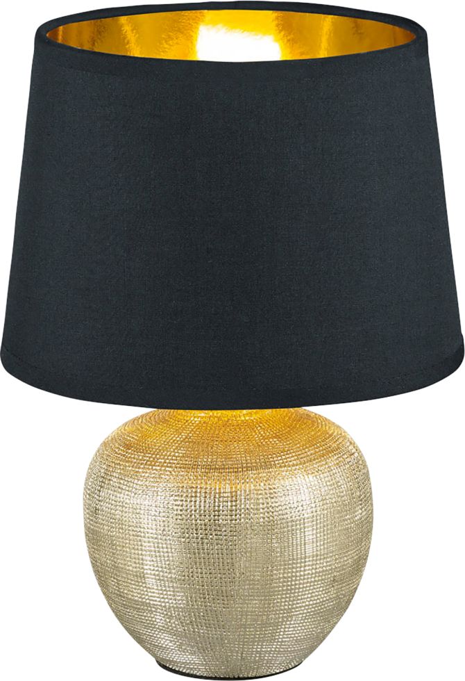 Trio Lighting - Tischleuchte Luxor Keramik Mit Stoffschirm Schwarz / Gold, Höhe 26cm