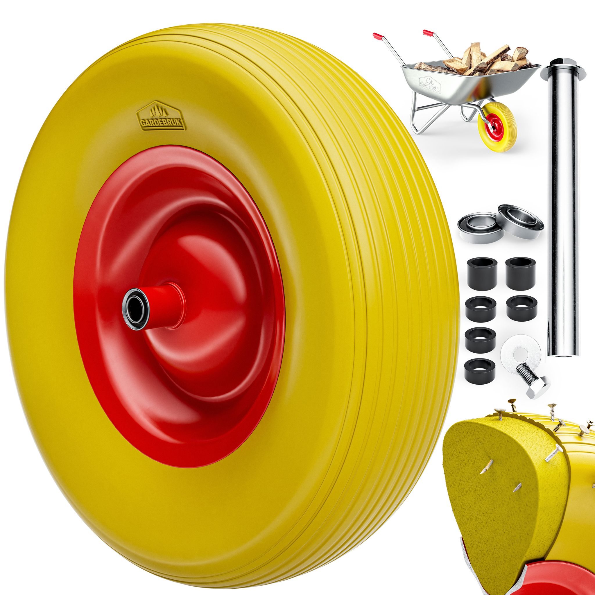 Deuba - Gardebruk Schubkarrenrad 4.80/4.00-8 Ø 390mm 200 Kg Achse Schubkarrenreifen Felge Ersatzrad Gartenkarre Gelb