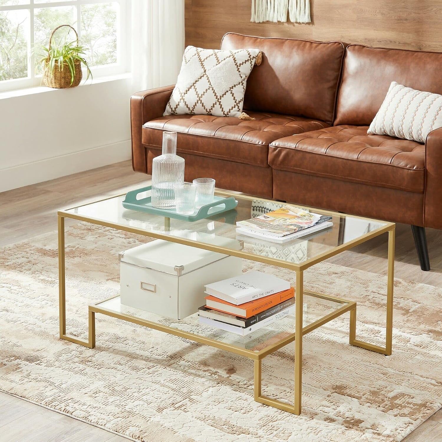 Table Basse, Table De Salon, 2 Niveaux En Verre Trempé