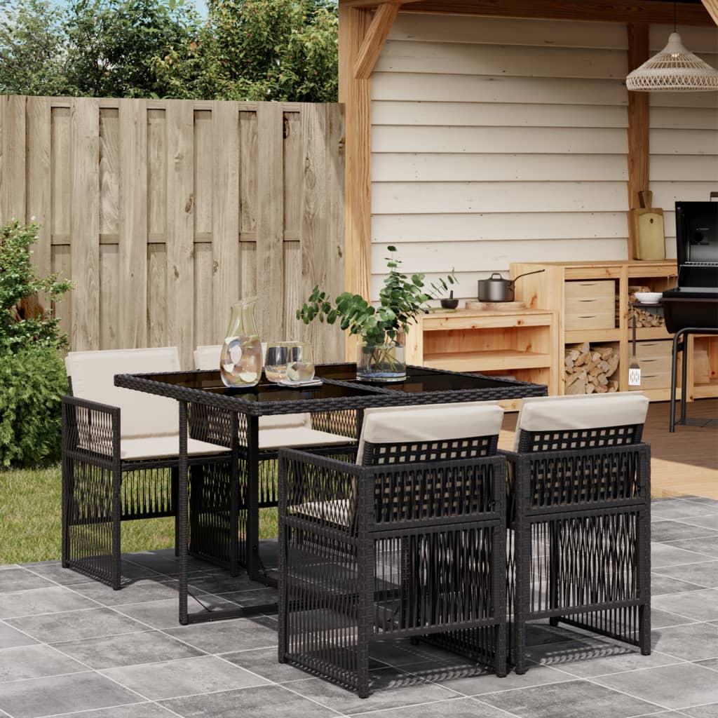 Ensemble À Manger De Jardin Coussins 5pcs Noir Résine Tressée - Vidaxl