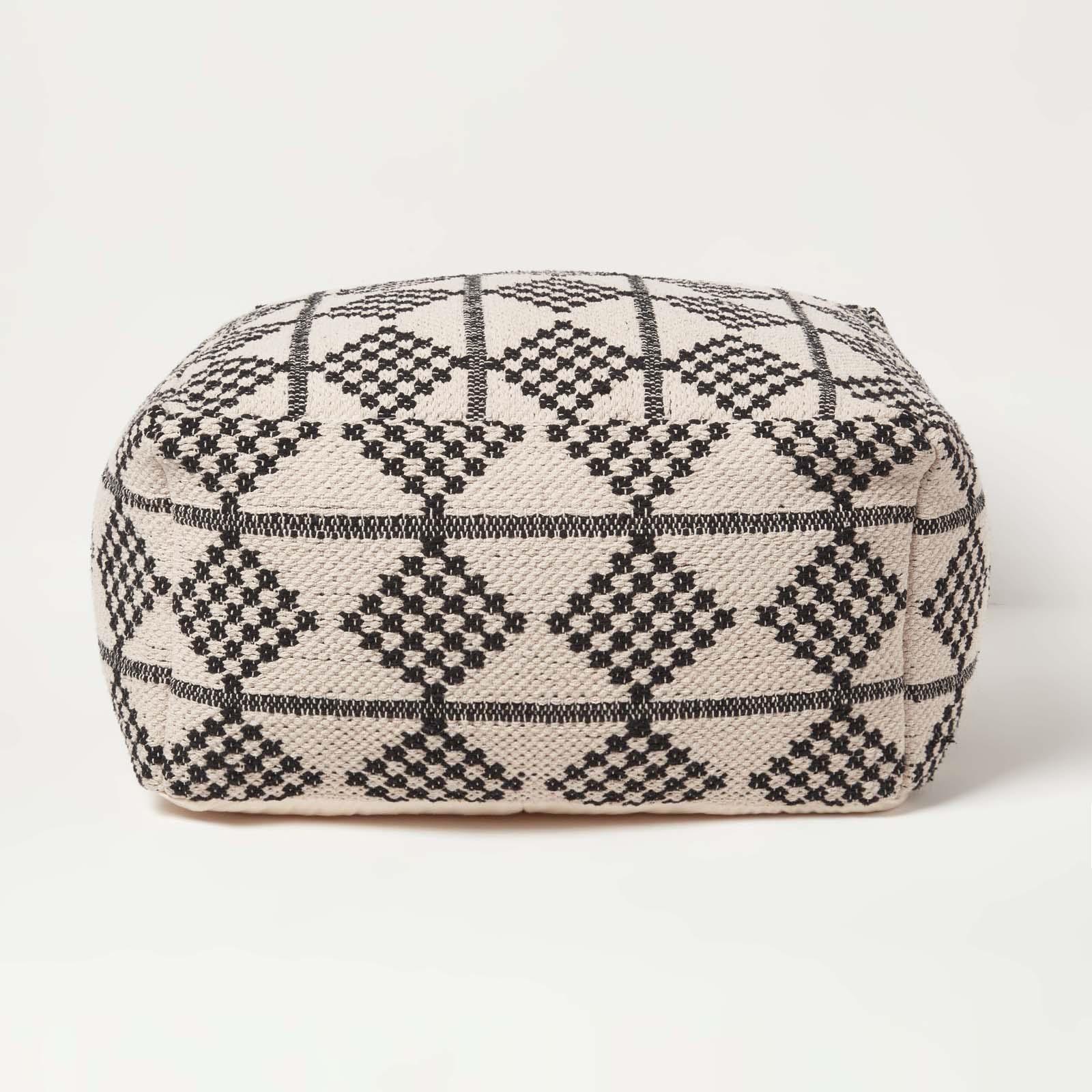 Homescapes - Adana Handwoven Textured Natural & Black Pouffe Bean Cube