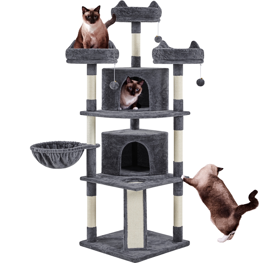 Yaheetech - Tiragraffi Albero Per Gatti Adulti Alto 174cm Gattini In Corda Sisal Graffiatoio Con 3 Palle 174cm Scuro Grigio