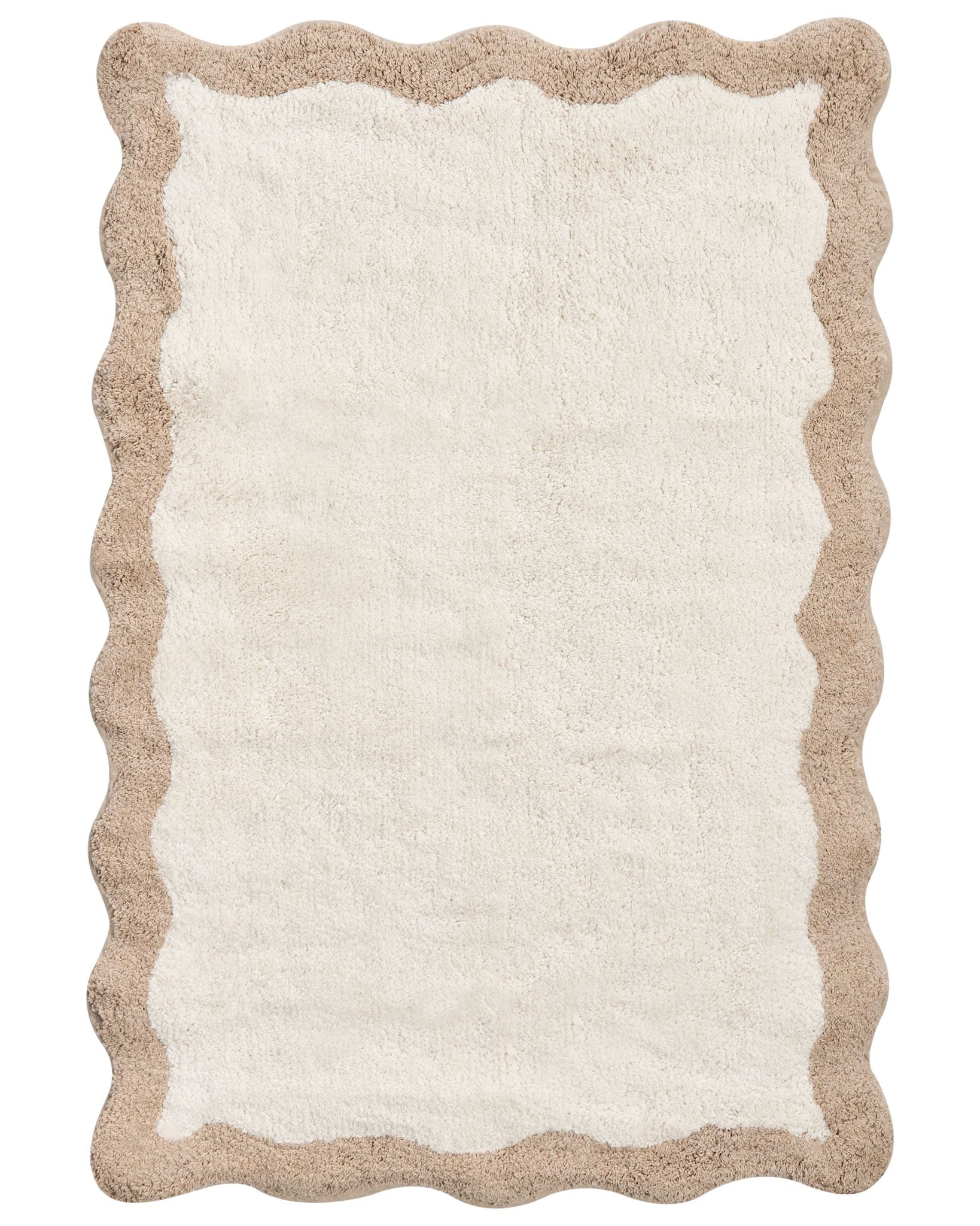 Beliani Bath Mat Beige And Brown Cotton 60 X 90 Cm Rectangular Shape Geometric Pattern Fluffy Bath Rug Bathroom Accessories Modern Design Nangal