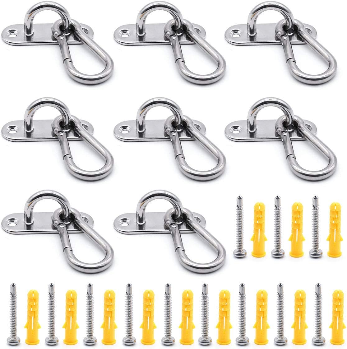 Crochet de plafond inox 304 60 mm, pontet M6 et mousquetons, lot de 8