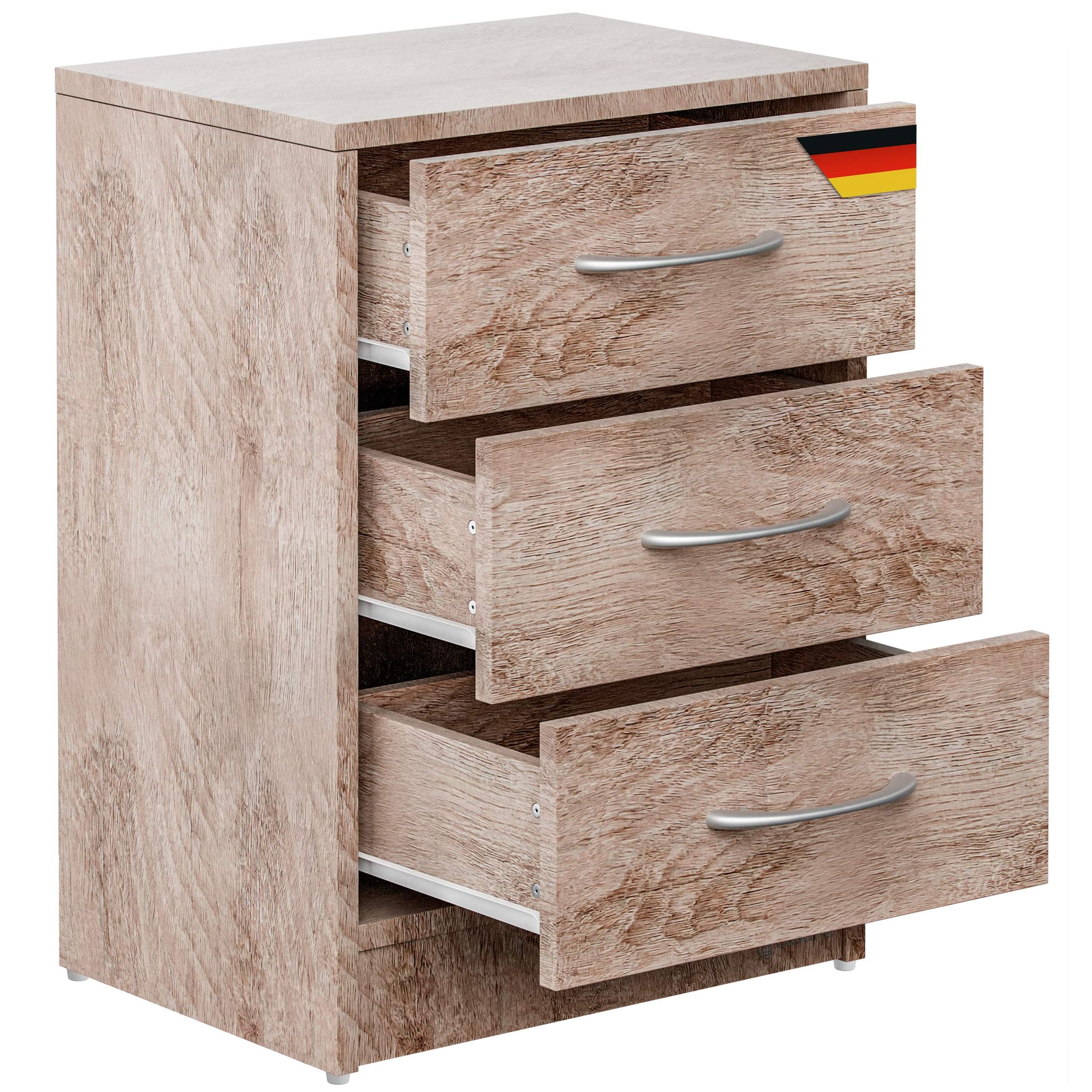 Nachttisch Eloise 3 Schubladen Kabelführung Wandbefestigung Boxspringbett Schlafzimmer Nachtschrank Nachtkonsole Nachtkommode Holz 54x39x28cm Sonoma-eiche - Casaria