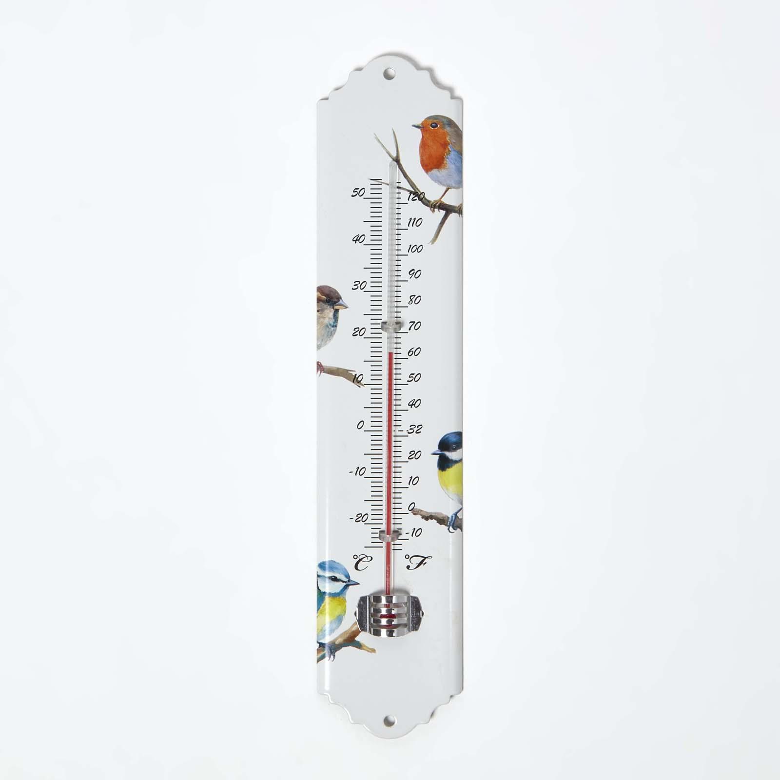 Homescapes Thermometer Analog Für Innen & Außen – Weißes Wandthermometer Mit Vogelmotiv, Als Zimmerthermometer Oder Gartenthermometer Mit Skala
