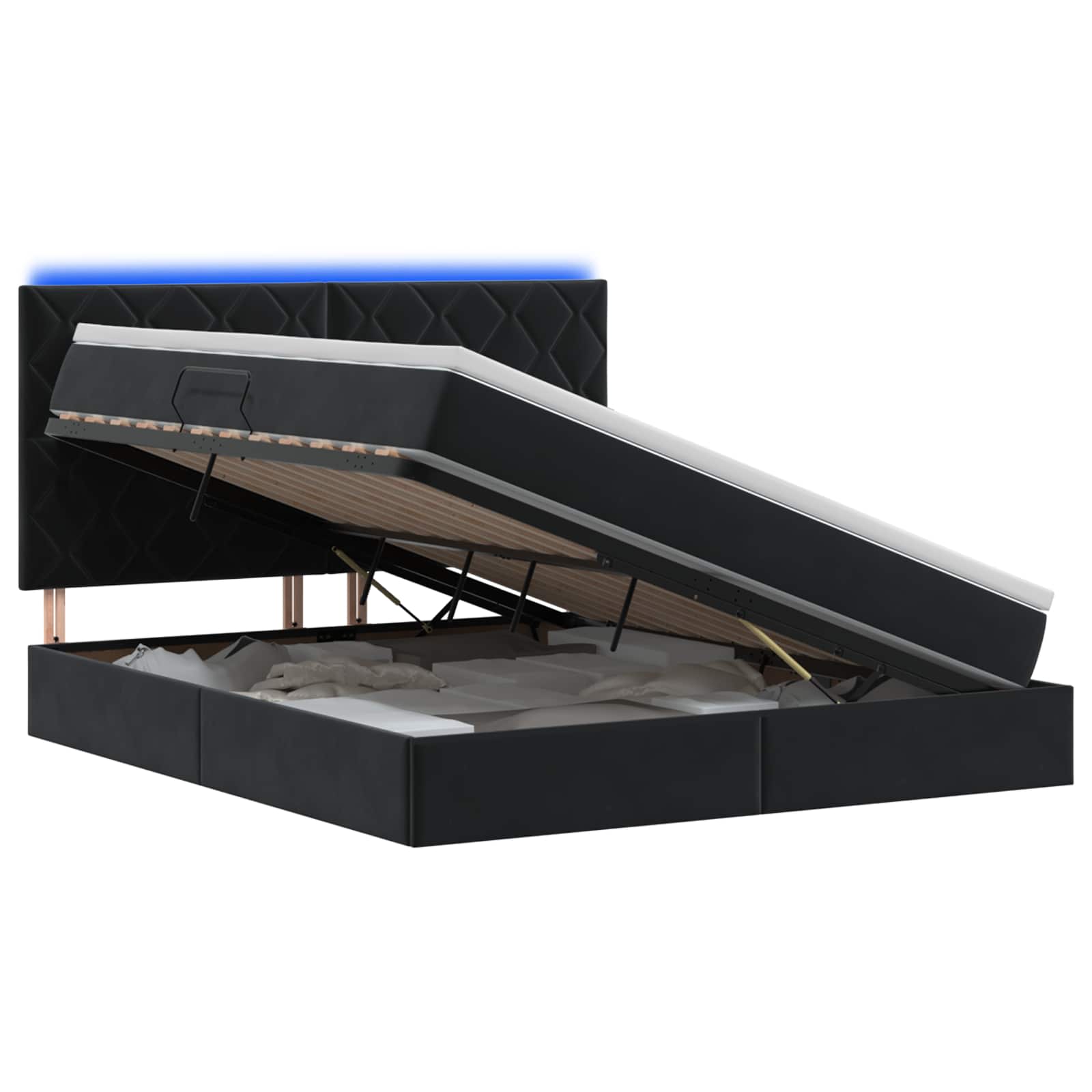Vidaxl Schwarz Led-Speicherbett Mit Matratze 180 X 200 Cm Samt