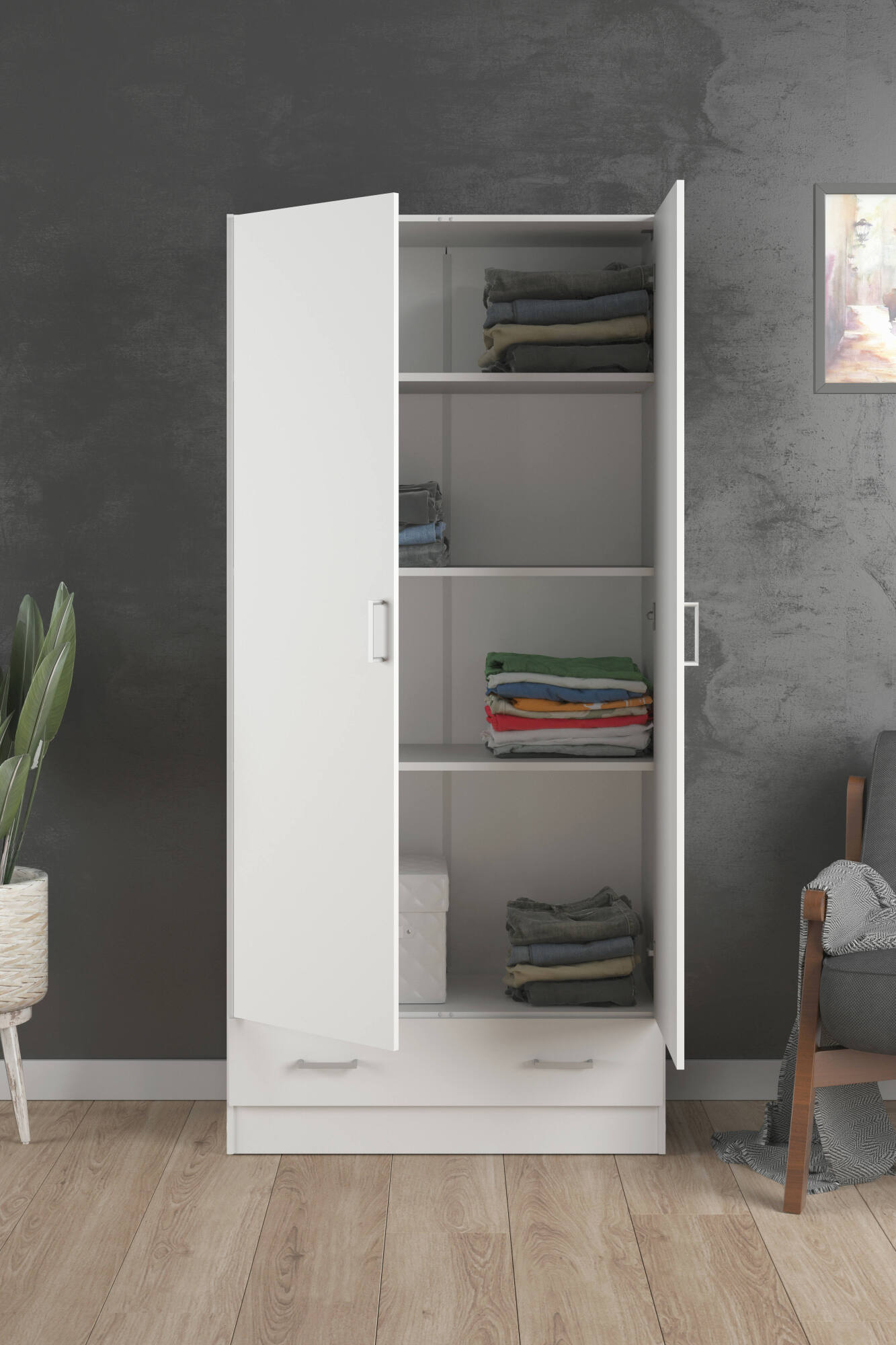 Dmora - Armoire 2 Portes 1 Tiroir 79,4 X 170,4 X 35,7